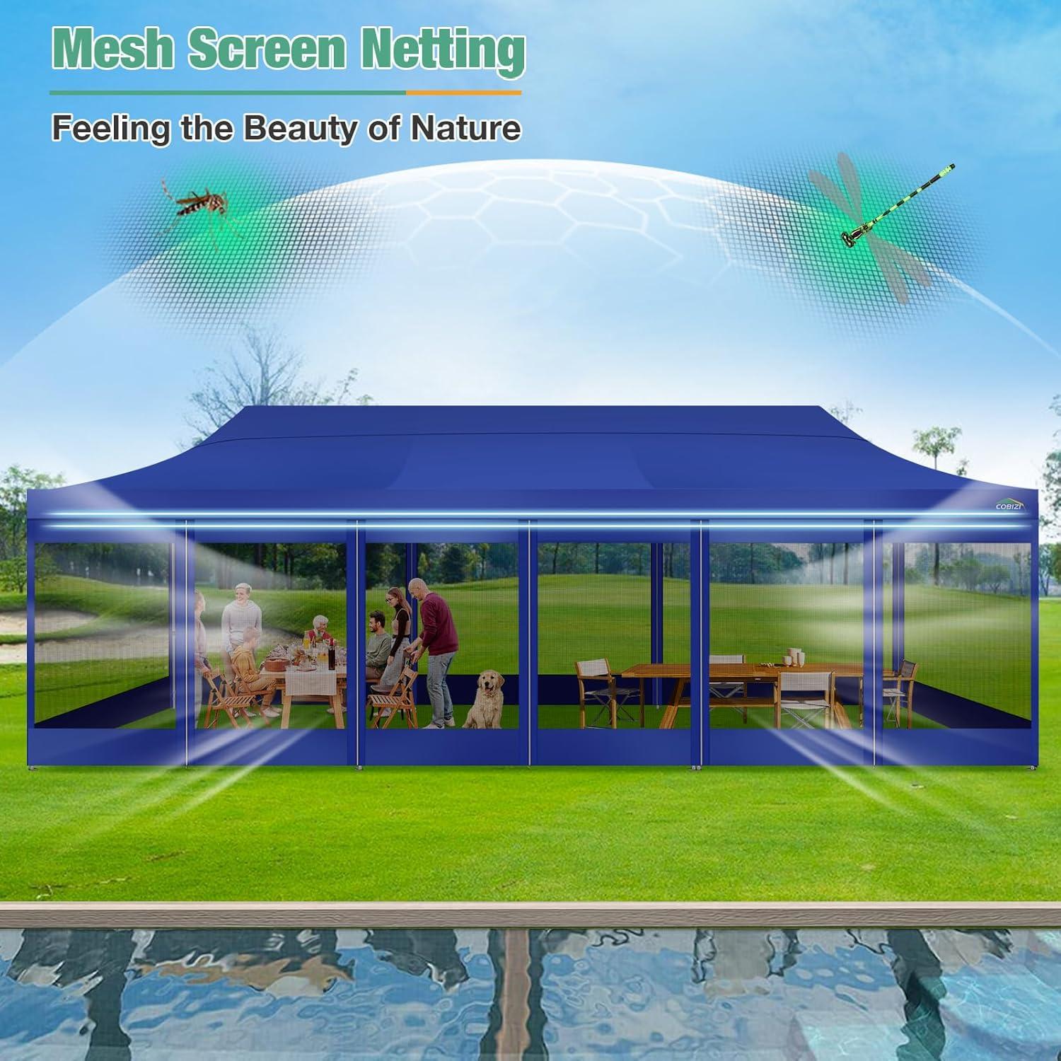 image:imageCOBIZI 10x30 Pop Up Canopy Tent with Sidewalls Heavy Duty 10x30 Party Tent Easy up Canopy UPF 50 Waterproof Commercial Outdoor Backyard Vendors Tents Gazebo with Roller Bag 10 x 30 ftDark Blue