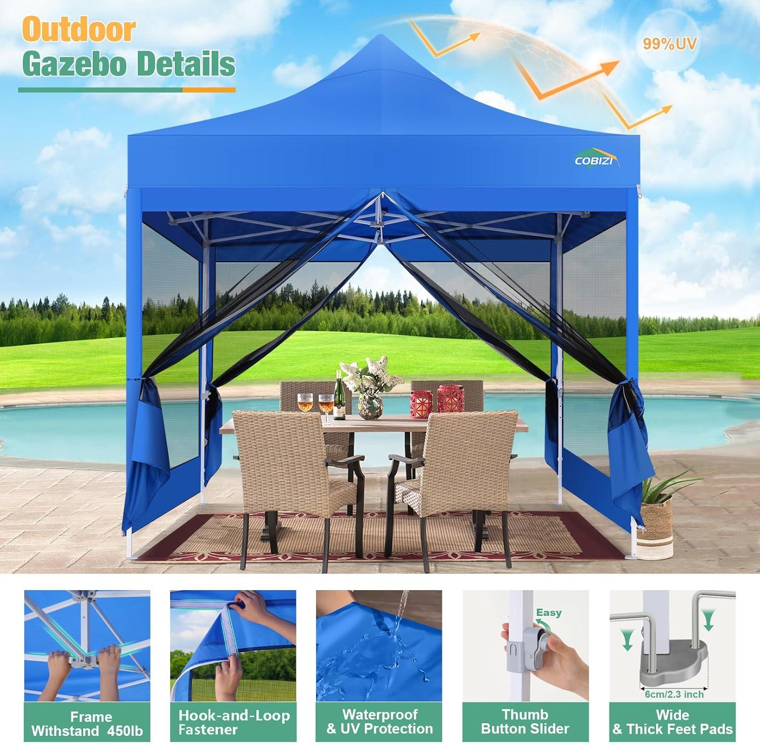 image:imageCOBIZI 10x30 Pop Up Canopy Tent with Sidewalls Heavy Duty 10x30 Party Tent Easy up Canopy UPF 50 Waterproof Commercial Outdoor Backyard Vendors Tents Gazebo with Roller Bag 10 x 30 ftBlue