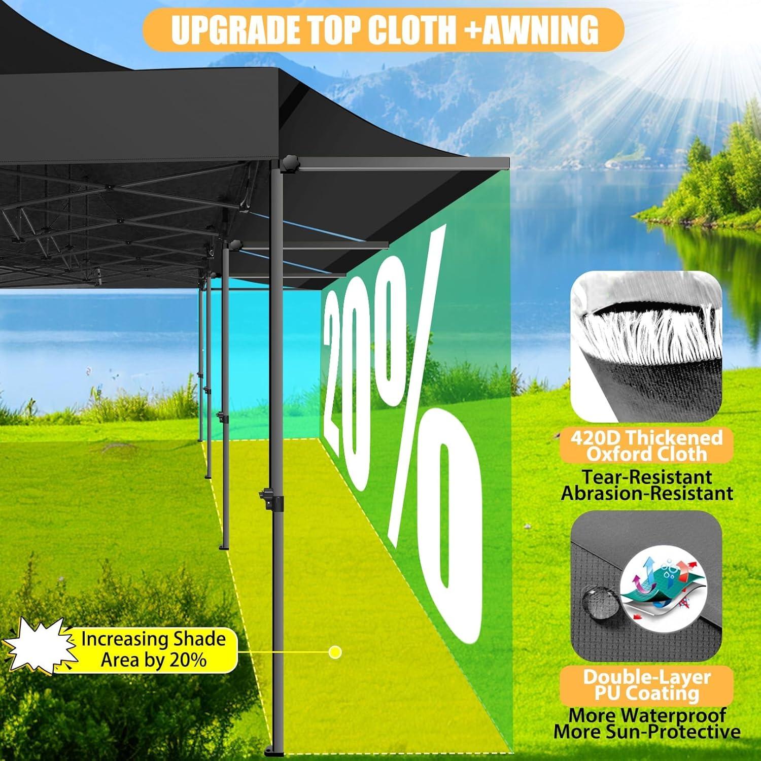 image:imageCOBIZI 10x30 Pop Up Canopy Tent with Sidewalls Heavy Duty 10x30 Party Tent Easy up Canopy UPF 50 Waterproof Commercial Outdoor Backyard Vendors Tents Gazebo with Roller Bag 10 x 30 ftBlack
