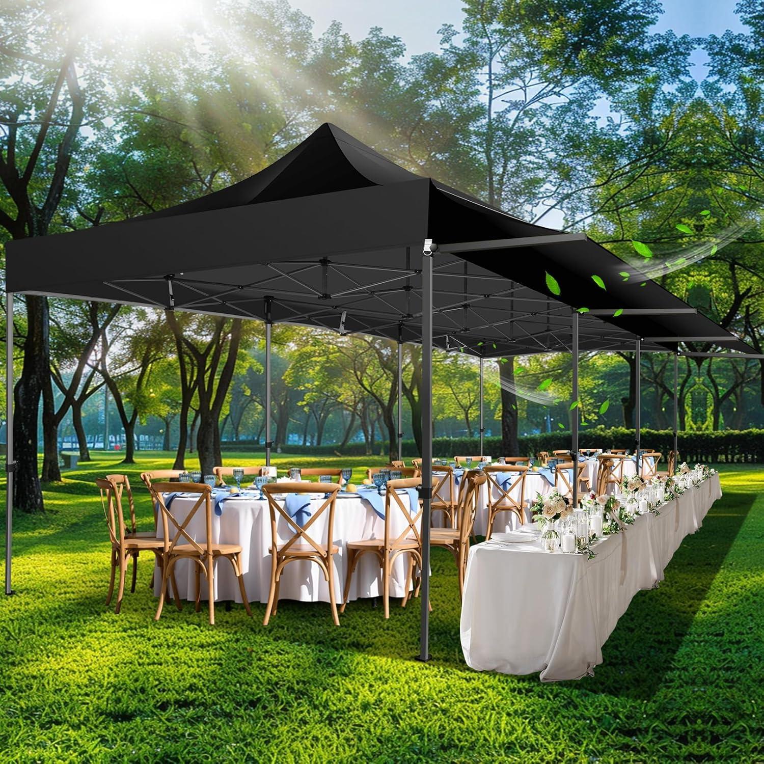 image:imageCOBIZI 10x30 Pop Up Canopy Tent with Sidewalls Heavy Duty 10x30 Party Tent Easy up Canopy UPF 50 Waterproof Commercial Outdoor Backyard Vendors Tents Gazebo with Roller Bag 10 x 30 ftBlack