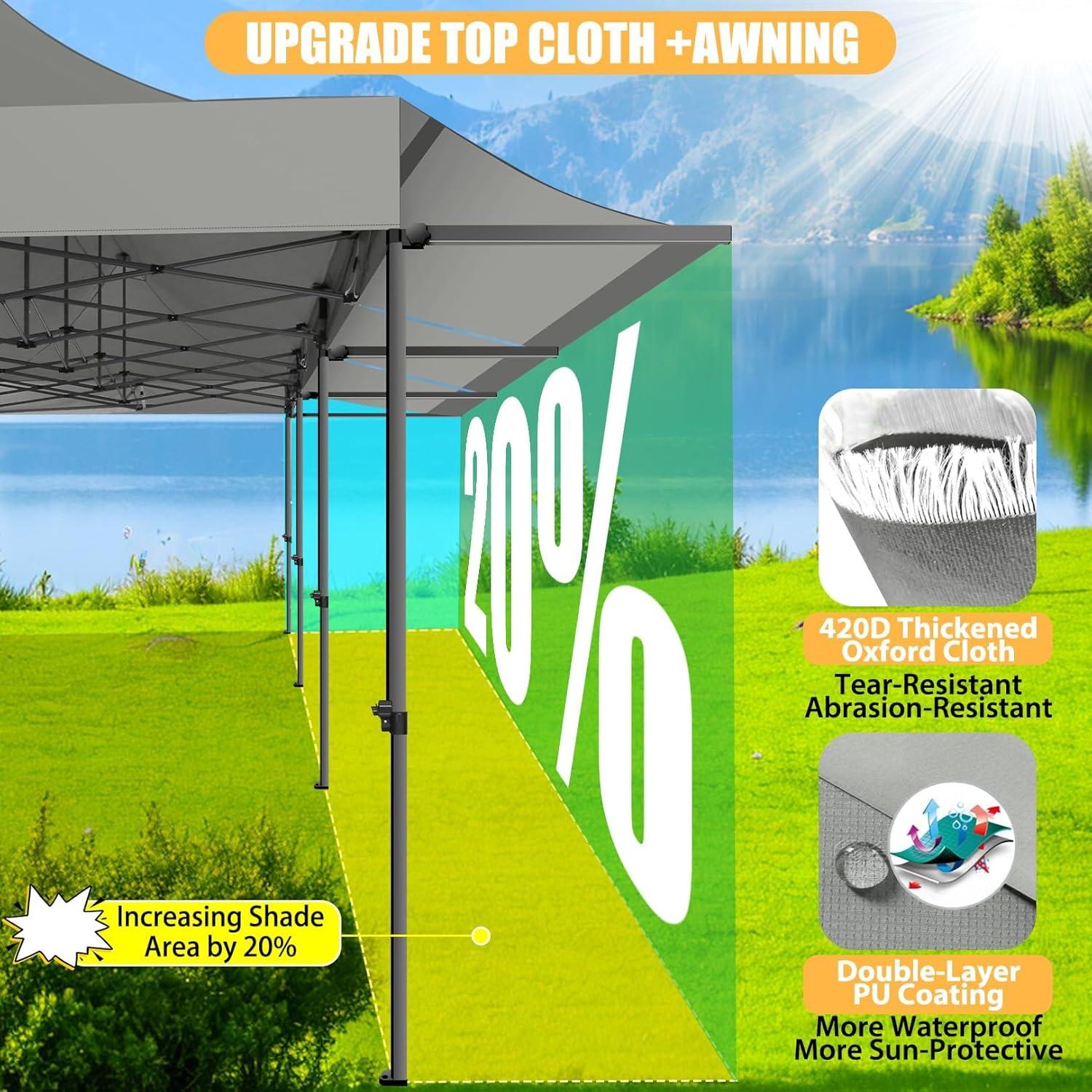image:imageCOBIZI 10x30 Pop Up Canopy Tent with Sidewalls Heavy Duty 10x30 Party Tent Easy up Canopy UPF 50 Waterproof Commercial Outdoor Backyard Vendors Tents Gazebo with Roller Bag 10 x 30 ftGray