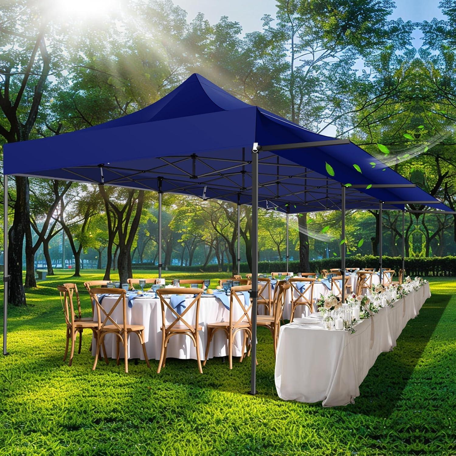 image:imageCOBIZI 10x30 Pop Up Canopy Tent with Sidewalls Heavy Duty 10x30 Party Tent Easy up Canopy UPF 50 Waterproof Commercial Outdoor Backyard Vendors Tents Gazebo with Roller Bag 10 x 30 ftDark Blue