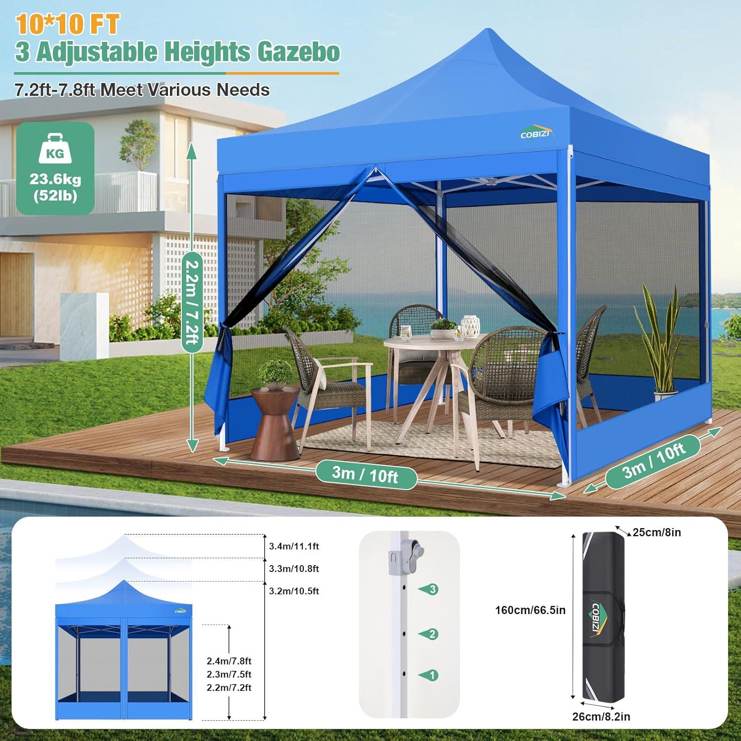 image:imageCOBIZI 10x30 Pop Up Canopy Tent with Sidewalls Heavy Duty 10x30 Party Tent Easy up Canopy UPF 50 Waterproof Commercial Outdoor Backyard Vendors Tents Gazebo with Roller Bag 10 x 30 ftBlue