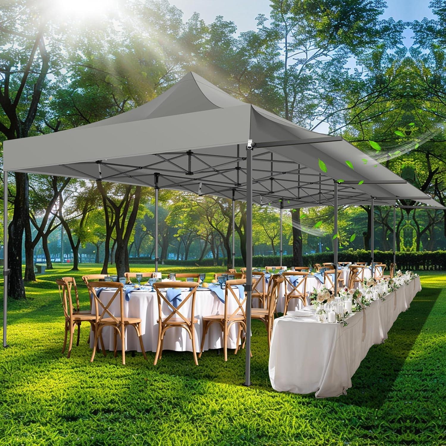 image:imageCOBIZI 10x30 Pop Up Canopy Tent with Sidewalls Heavy Duty 10x30 Party Tent Easy up Canopy UPF 50 Waterproof Commercial Outdoor Backyard Vendors Tents Gazebo with Roller Bag 10 x 30 ftGray