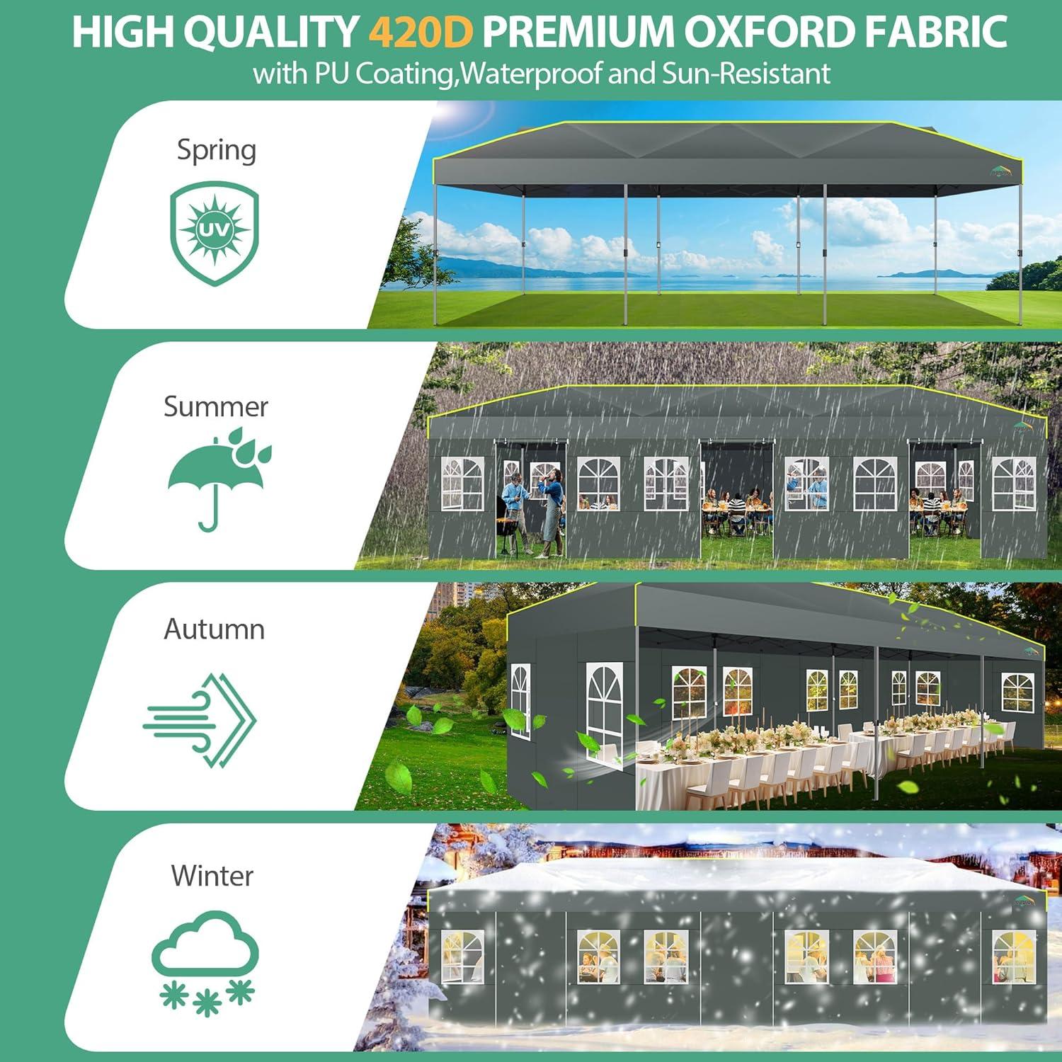 image:imageCOBIZI 10x30 Pop Up Canopy with Sidewalls 10x30 Party Tent Outdoor Wedding Event Tent for Parties UPF 50 Windproof Waterproof Gazebo with Air Vent Wheeled Bag Sandbag Stake RopeGrayGrey1year warranty