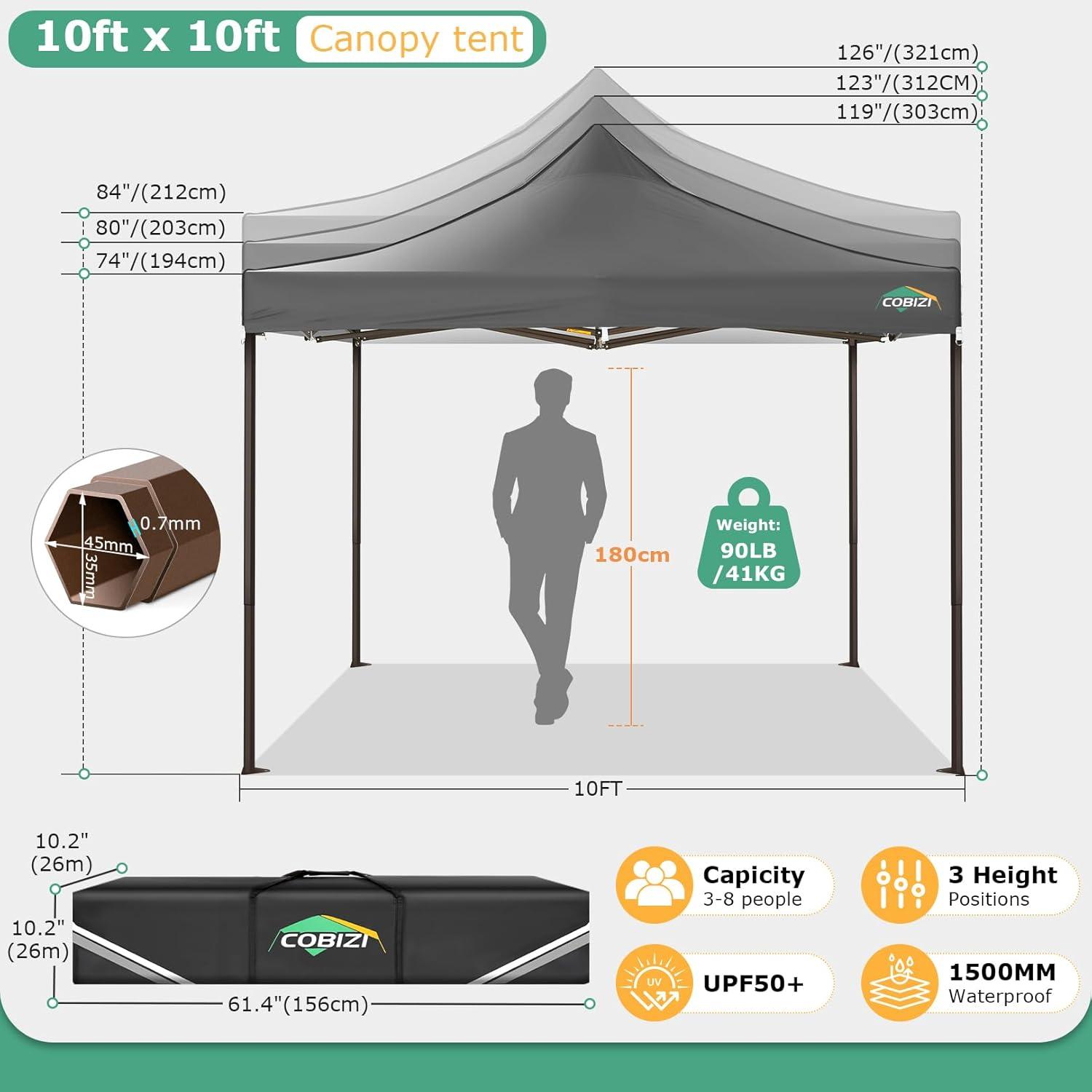 image:imageCOBIZI 10x30 Pop Up Heavy Duty Canopy with 8 Sidewalls and Hexagonal Legs Easy up Tent for Party Wedding and Commercial Outdoor Canopy with Roller Bag Sand Bags Waterproof amp UPF50 GrayGray