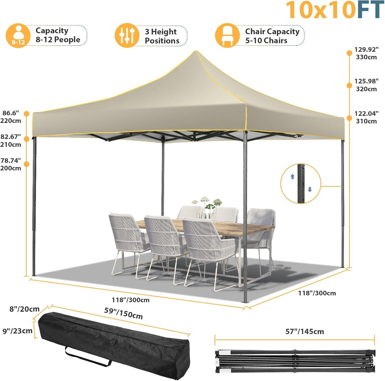 image:imageCOBIZI 10x30 Pop Up Heavy Duty Canopy with 8 Sidewalls and Hexagonal Legs Easy up Tent for Party Wedding and Commercial Outdoor Canopy with Roller Bag Sand Bags Waterproof amp UPF50 GrayKhaki