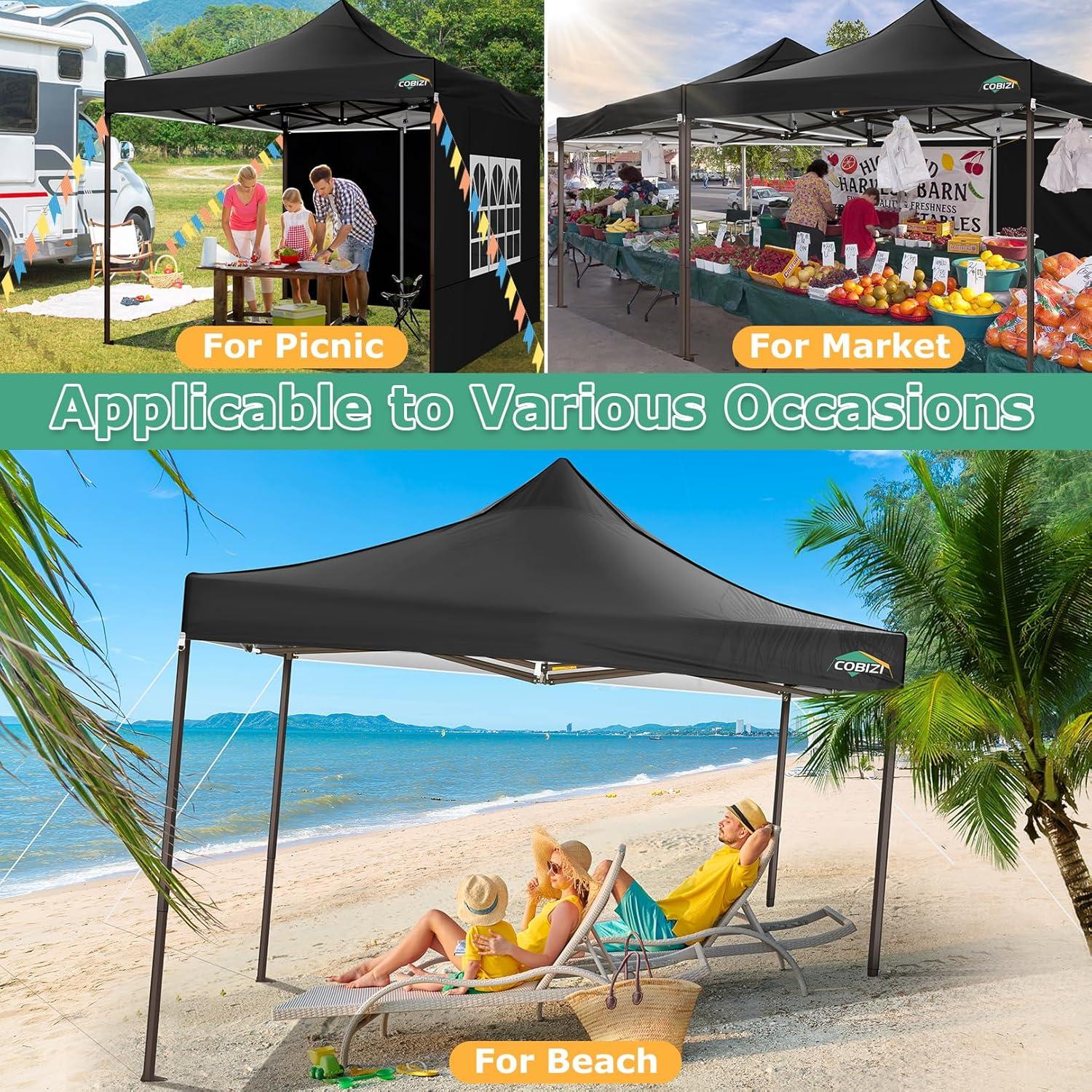 image:imageCOBIZI 10x30 Pop Up Heavy Duty Canopy with 8 Sidewalls and Hexagonal Legs Easy up Tent for Party Wedding and Commercial Outdoor Canopy with Roller Bag Sand Bags Waterproof amp UPF50 GrayBlack