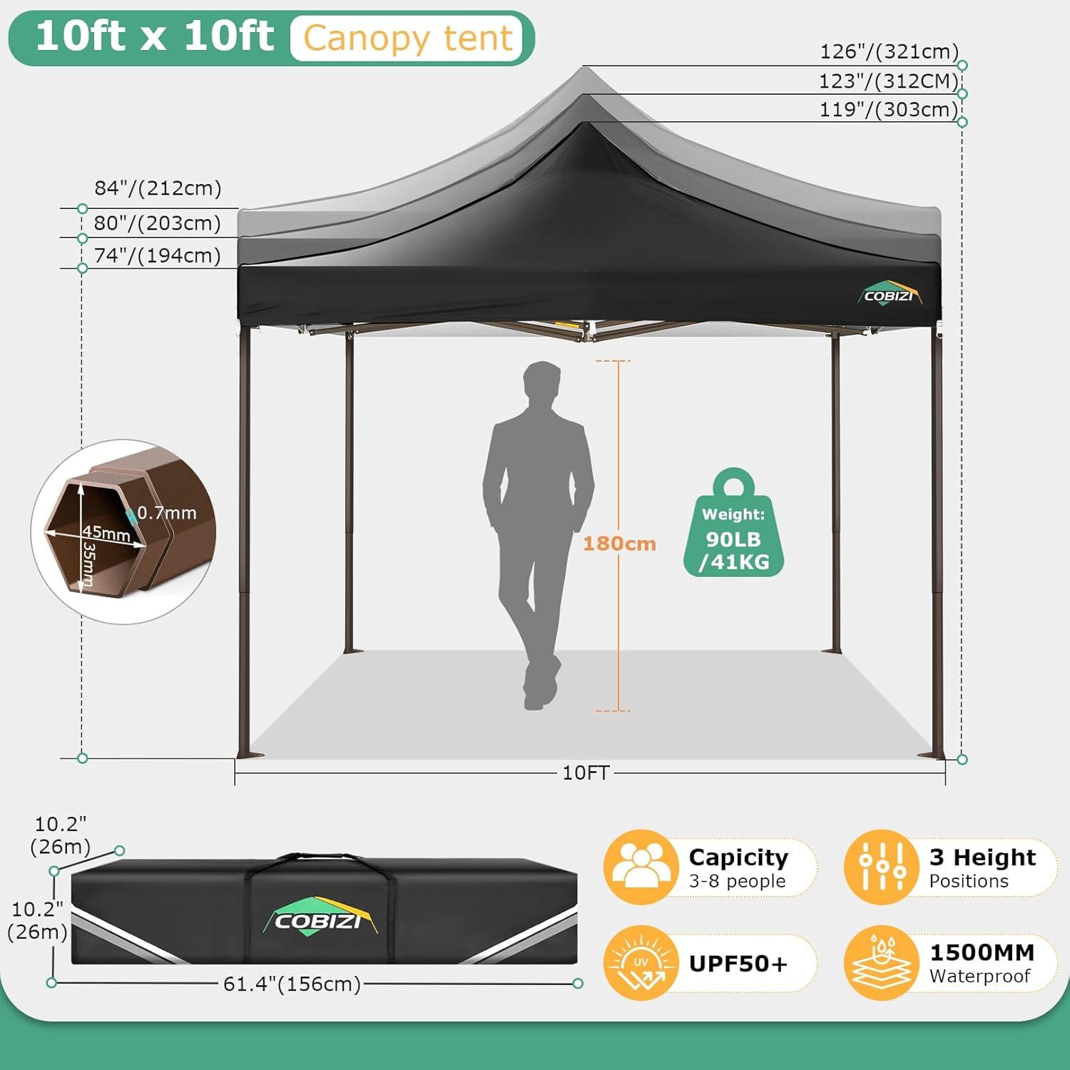 image:imageCOBIZI 10x30 Pop Up Heavy Duty Canopy with 8 Sidewalls and Hexagonal Legs Easy up Tent for Party Wedding and Commercial Outdoor Canopy with Roller Bag Sand Bags Waterproof amp UPF50 GrayBlack