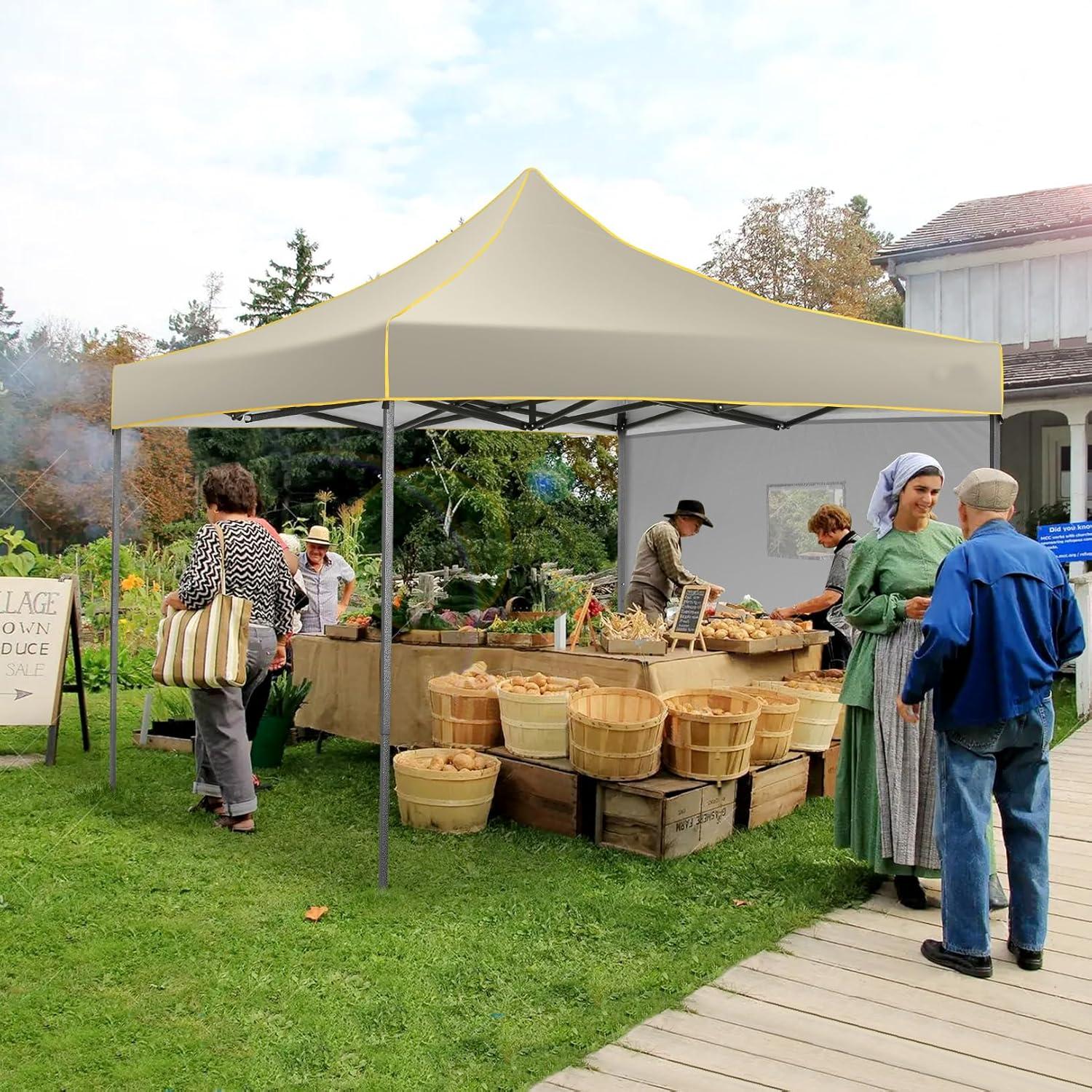 image:imageCOBIZI 10x30 Pop Up Heavy Duty Canopy with 8 Sidewalls and Hexagonal Legs Easy up Tent for Party Wedding and Commercial Outdoor Canopy with Roller Bag Sand Bags Waterproof amp UPF50 GrayKhaki