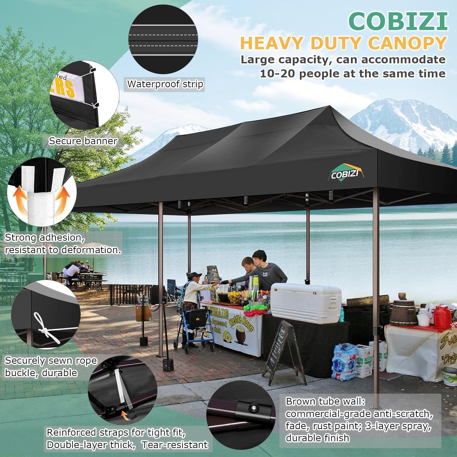 image:imageCOBIZI 10x30 Pop Up Heavy Duty Canopy with 8 Sidewalls and Hexagonal Legs Easy up Tent for Party Wedding and Commercial Outdoor Canopy with Roller Bag Sand Bags Waterproof amp UPF50 GrayBlack