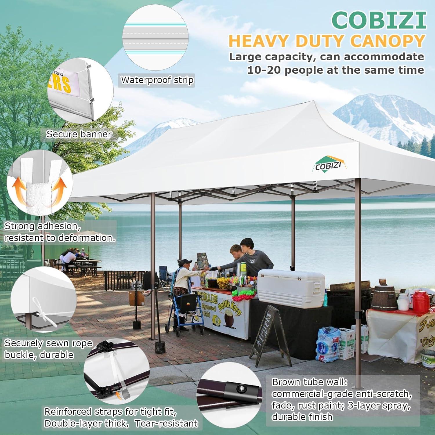 image:imageCOBIZI 10x30 Pop Up Heavy Duty Canopy with 8 Sidewalls and Hexagonal Legs Easy up Tent for Party Wedding and Commercial Outdoor Canopy with Roller Bag Sand Bags Waterproof amp UPF50 GrayWhite