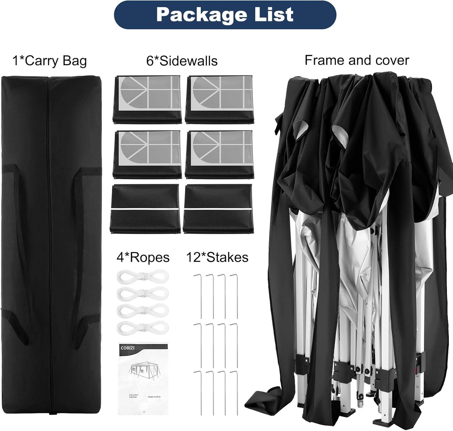 image:imageCOBIZI 10x30 Pop Up Heavy Duty Canopy with 8 Sidewalls and Hexagonal Legs Easy up Tent for Party Wedding and Commercial Outdoor Canopy with Roller Bag Sand Bags Waterproof amp UPF50 GrayBlack