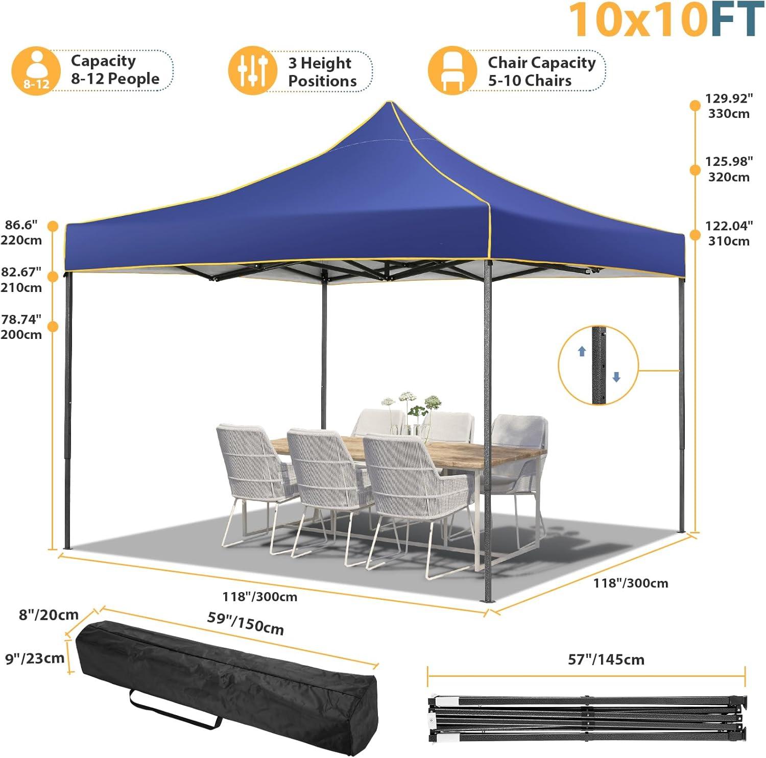 image:imageCOBIZI 10x30 Pop Up Heavy Duty Canopy with 8 Sidewalls and Hexagonal Legs Easy up Tent for Party Wedding and Commercial Outdoor Canopy with Roller Bag Sand Bags Waterproof amp UPF50 GrayDark Blue