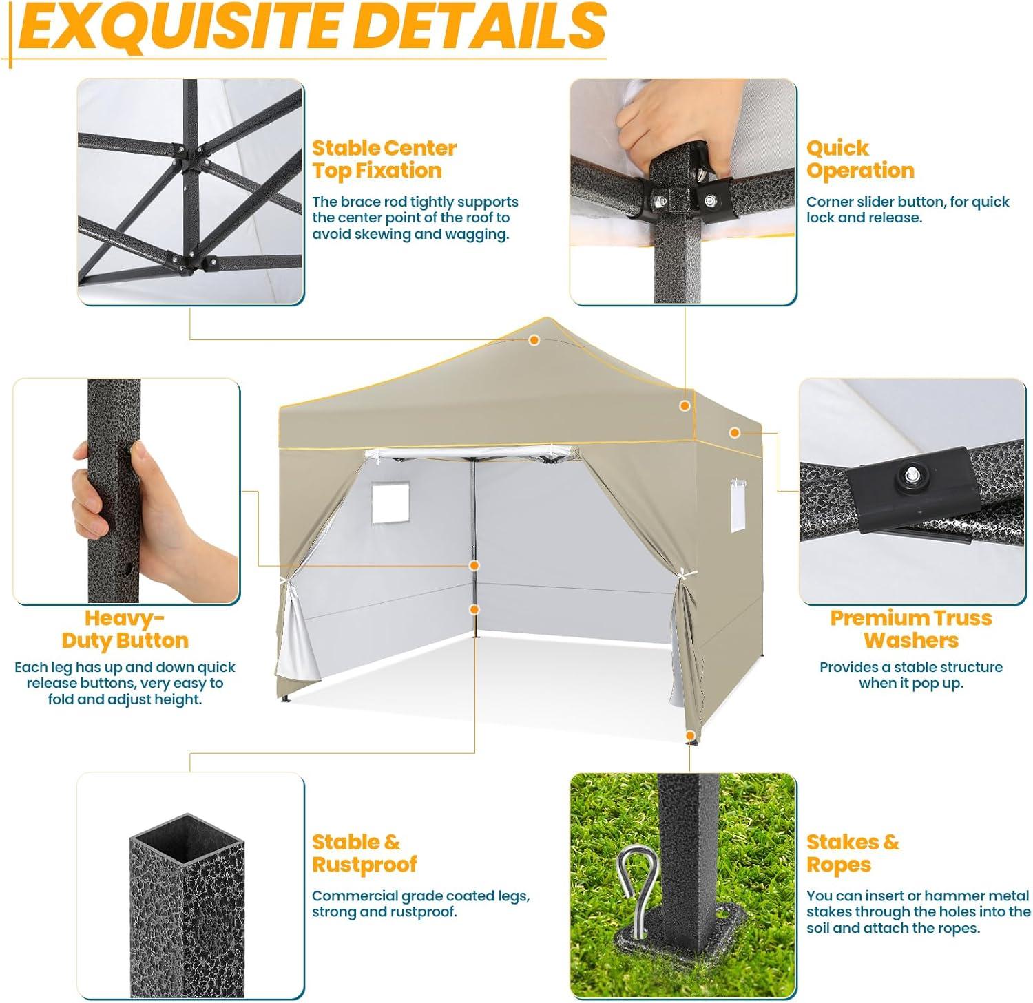 image:imageCOBIZI 10x30 Pop Up Heavy Duty Canopy with 8 Sidewalls and Hexagonal Legs Easy up Tent for Party Wedding and Commercial Outdoor Canopy with Roller Bag Sand Bags Waterproof amp UPF50 GrayKhaki