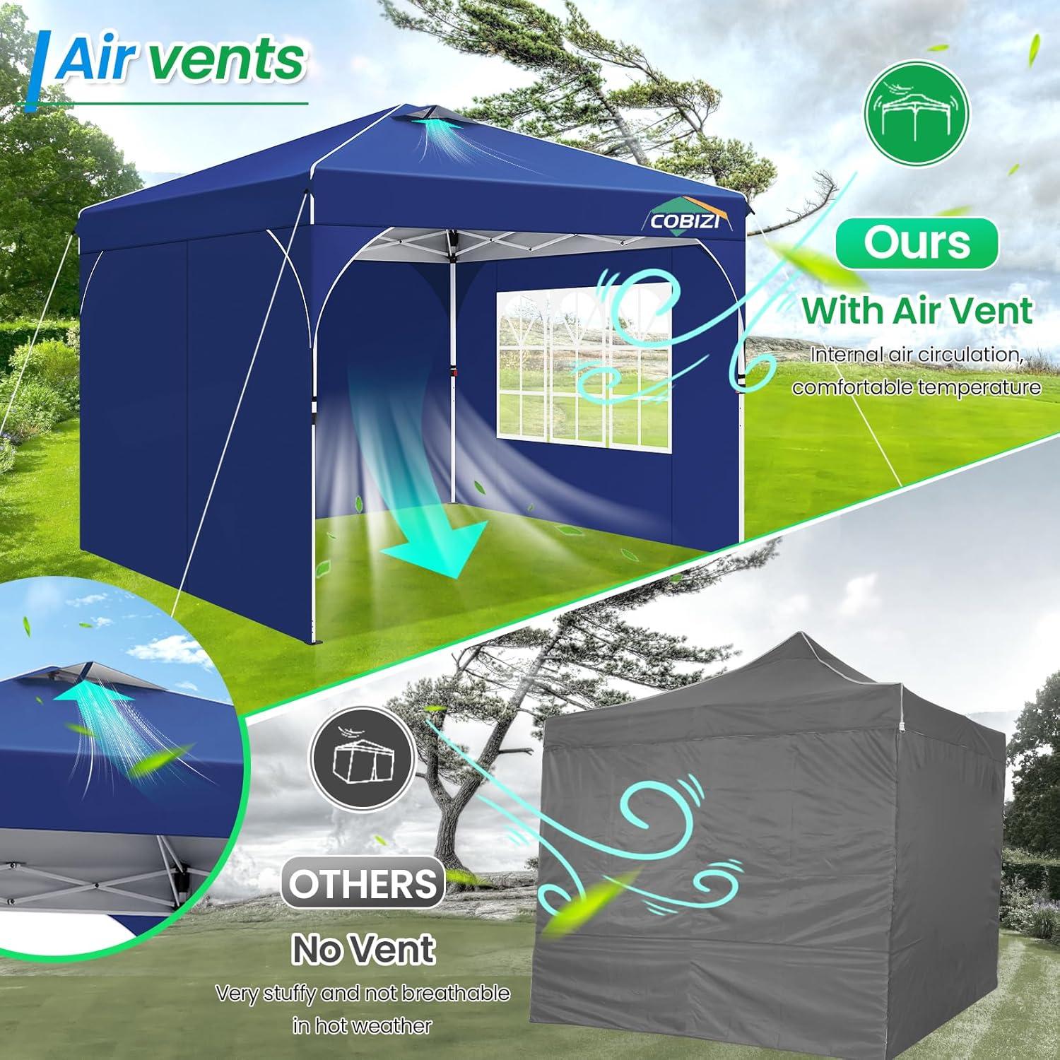 image:imageCOBIZI 10x30 Pop Up Heavy Duty Canopy with 8 Sidewalls and Hexagonal Legs Easy up Tent for Party Wedding and Commercial Outdoor Canopy with Roller Bag Sand Bags Waterproof amp UPF50 GrayDark Blue