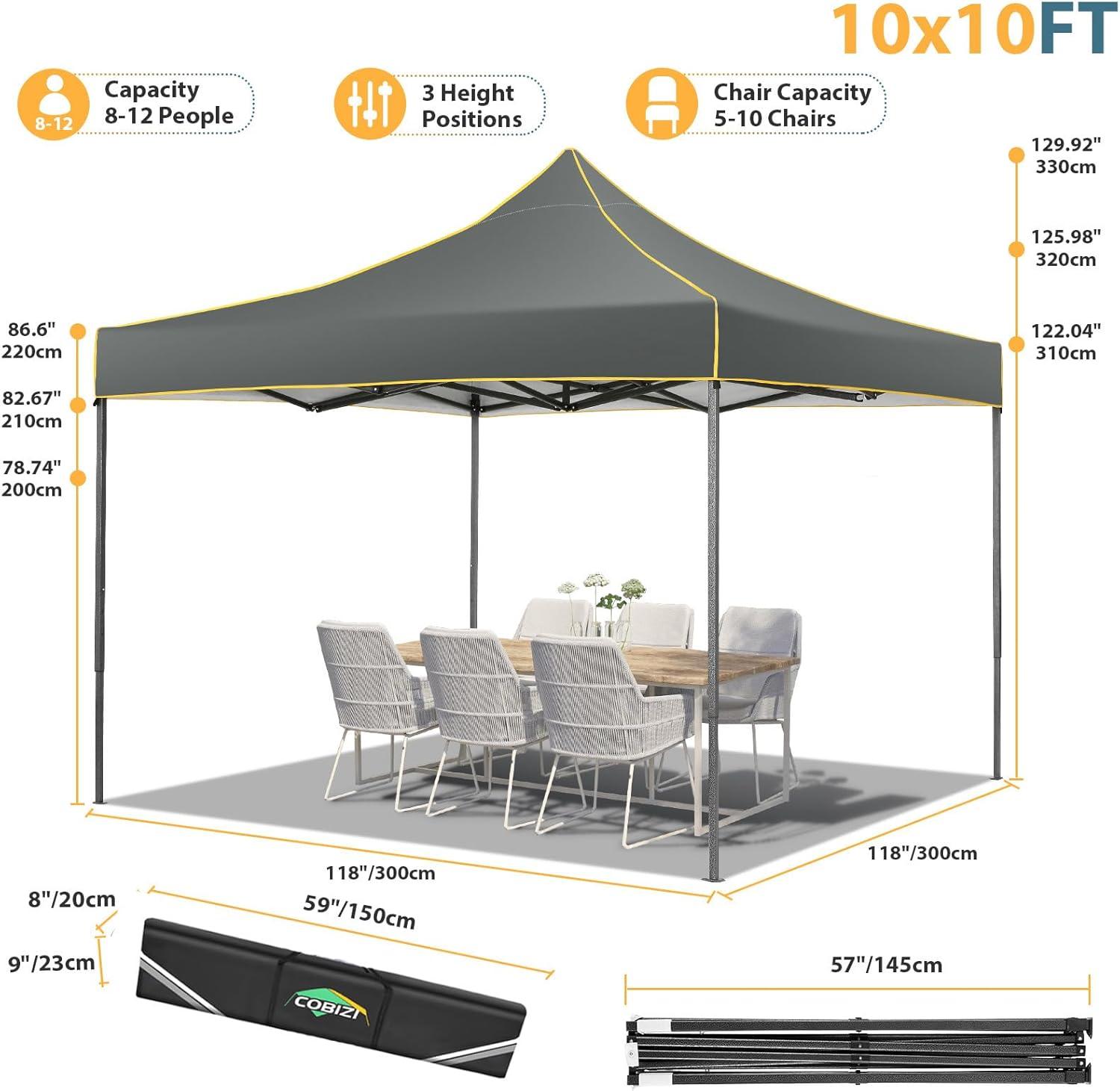 image:imageCOBIZI 10x30 Pop Up Heavy Duty Canopy with 8 Sidewalls and Hexagonal Legs Easy up Tent for Party Wedding and Commercial Outdoor Canopy with Roller Bag Sand Bags Waterproof amp UPF50 GrayGray