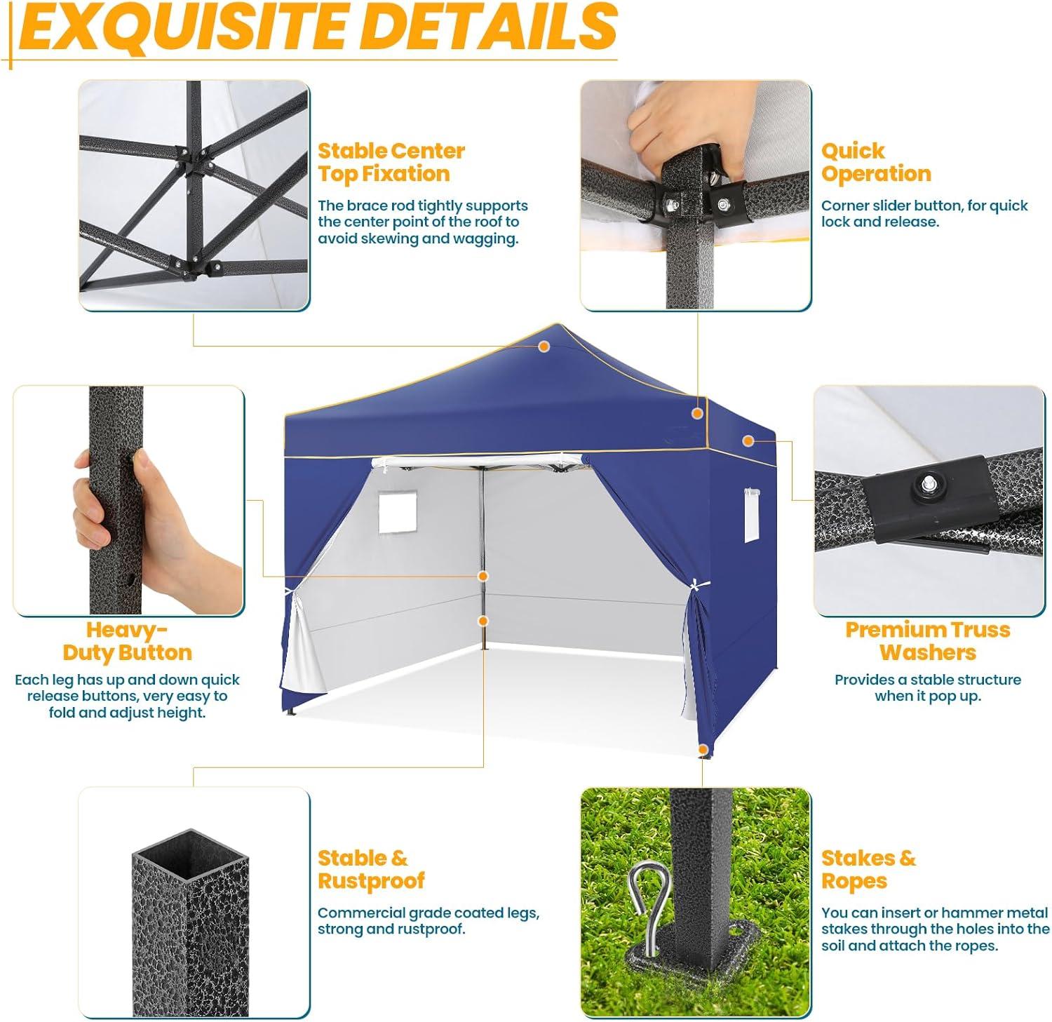image:imageCOBIZI 10x30 Pop Up Heavy Duty Canopy with 8 Sidewalls and Hexagonal Legs Easy up Tent for Party Wedding and Commercial Outdoor Canopy with Roller Bag Sand Bags Waterproof amp UPF50 GrayDark Blue