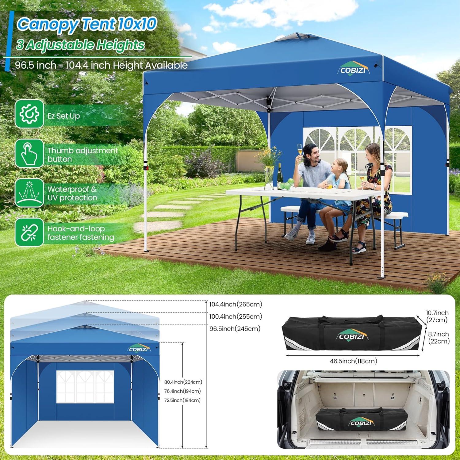 image:imageCOBIZI 10x30 Pop Up Heavy Duty Canopy with 8 Sidewalls and Hexagonal Legs Easy up Tent for Party Wedding and Commercial Outdoor Canopy with Roller Bag Sand Bags Waterproof amp UPF50 GrayBlue