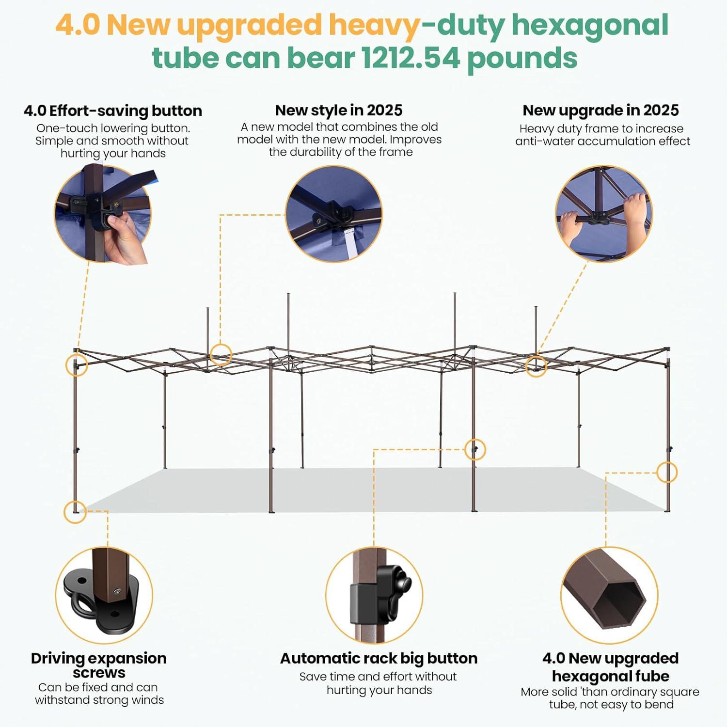 image:imageCOBIZI 10x30 Pop Up Heavy Duty Canopy with 8 Sidewalls and Hexagonal Legs Easy up Tent for Party Wedding and Commercial Outdoor Canopy with Roller Bag Sand Bags Waterproof amp UPF50 GrayDark Blue