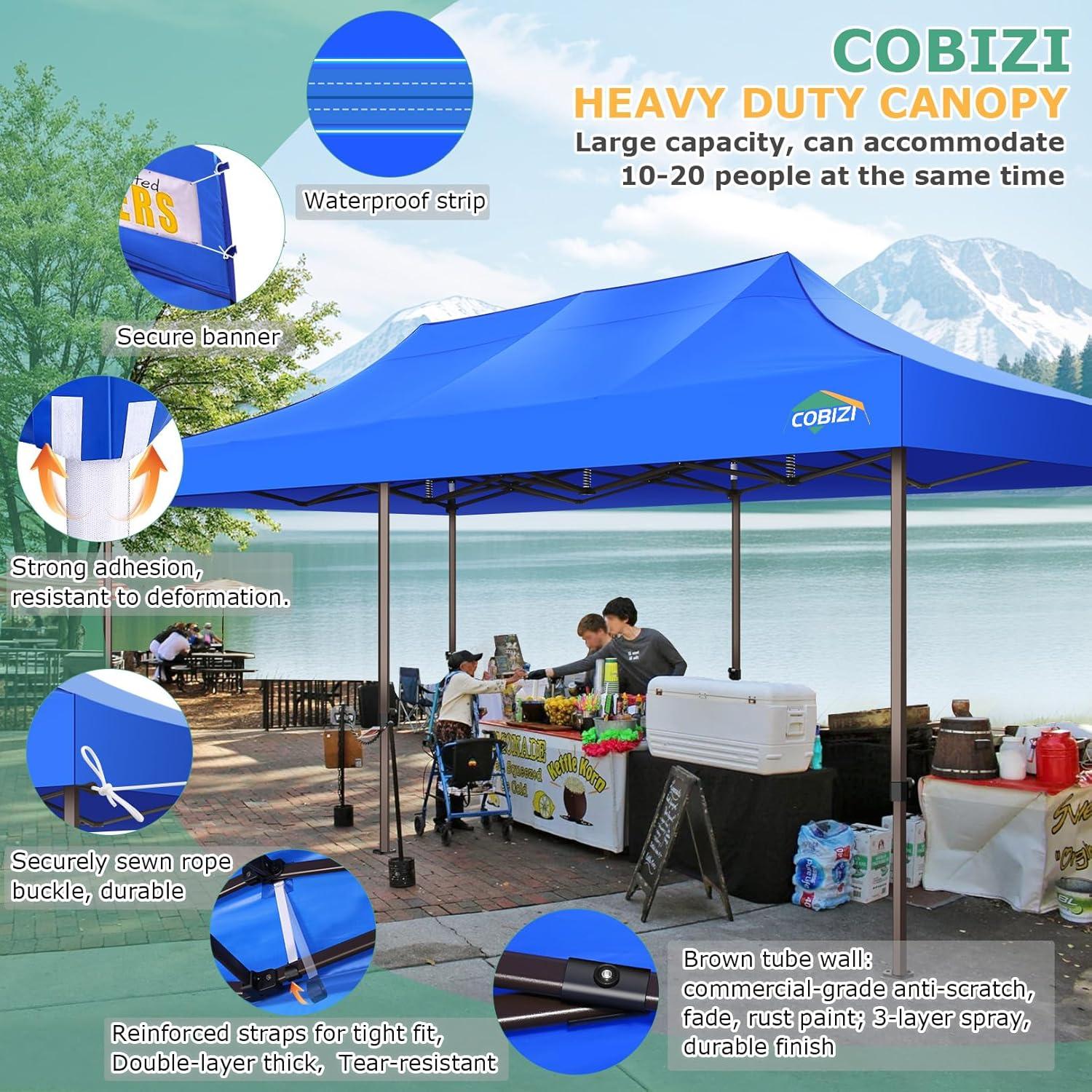 image:imageCOBIZI 10x30 Pop Up Heavy Duty Canopy with 8 Sidewalls and Hexagonal Legs Easy up Tent for Party Wedding and Commercial Outdoor Canopy with Roller Bag Sand Bags Waterproof amp UPF50 GrayBlue