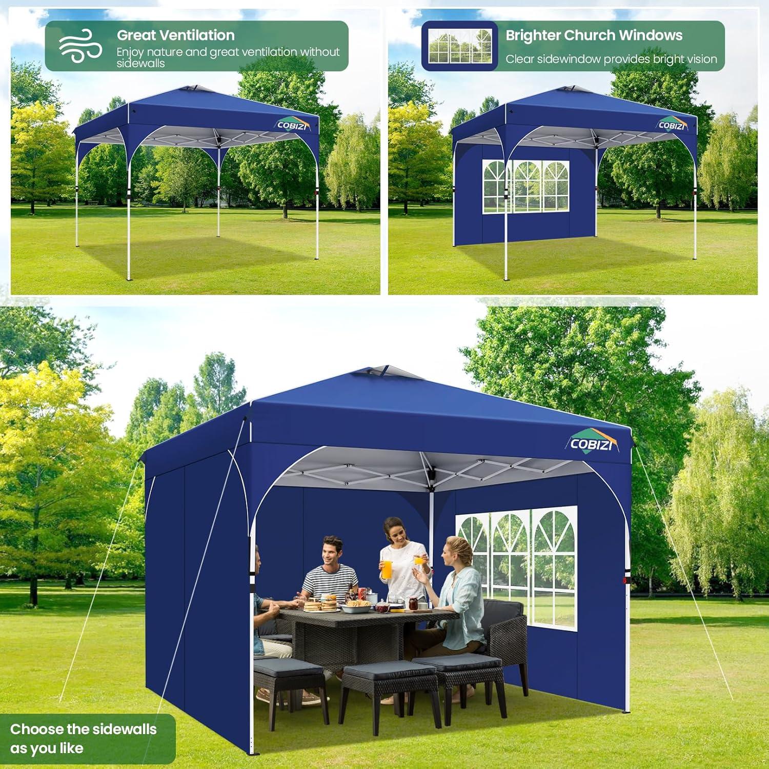 image:imageCOBIZI 10x30 Pop Up Heavy Duty Canopy with 8 Sidewalls and Hexagonal Legs Easy up Tent for Party Wedding and Commercial Outdoor Canopy with Roller Bag Sand Bags Waterproof amp UPF50 GrayDark Blue
