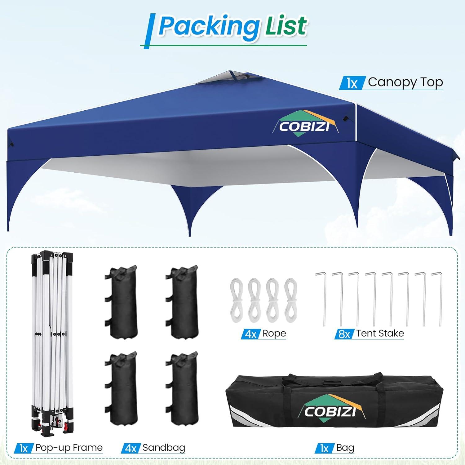 image:imageCOBIZI 10x30 Pop Up Heavy Duty Canopy with 8 Sidewalls and Hexagonal Legs Easy up Tent for Party Wedding and Commercial Outdoor Canopy with Roller Bag Sand Bags Waterproof amp UPF50 GrayDark Blue