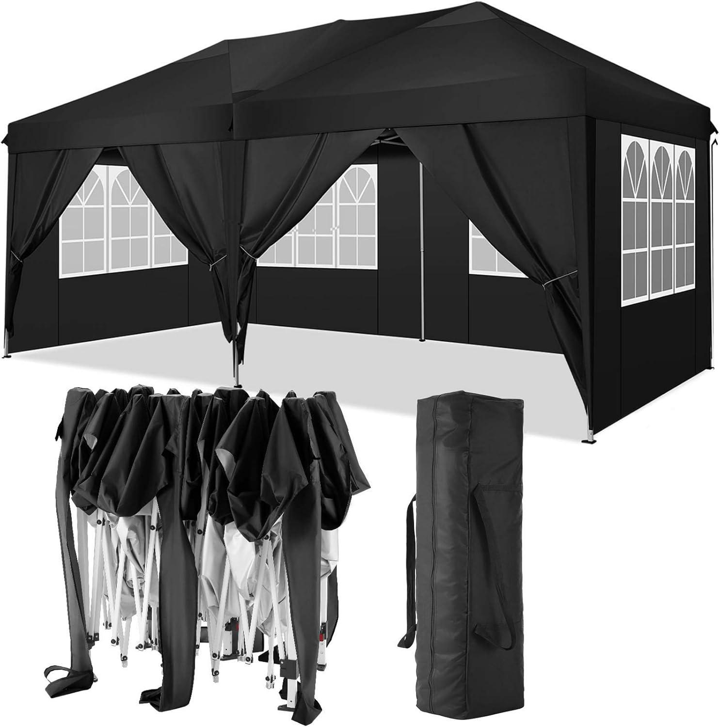 image:imageCOBIZI 10x30 Pop Up Heavy Duty Canopy with 8 Sidewalls and Hexagonal Legs Easy up Tent for Party Wedding and Commercial Outdoor Canopy with Roller Bag Sand Bags Waterproof amp UPF50 GrayBlack