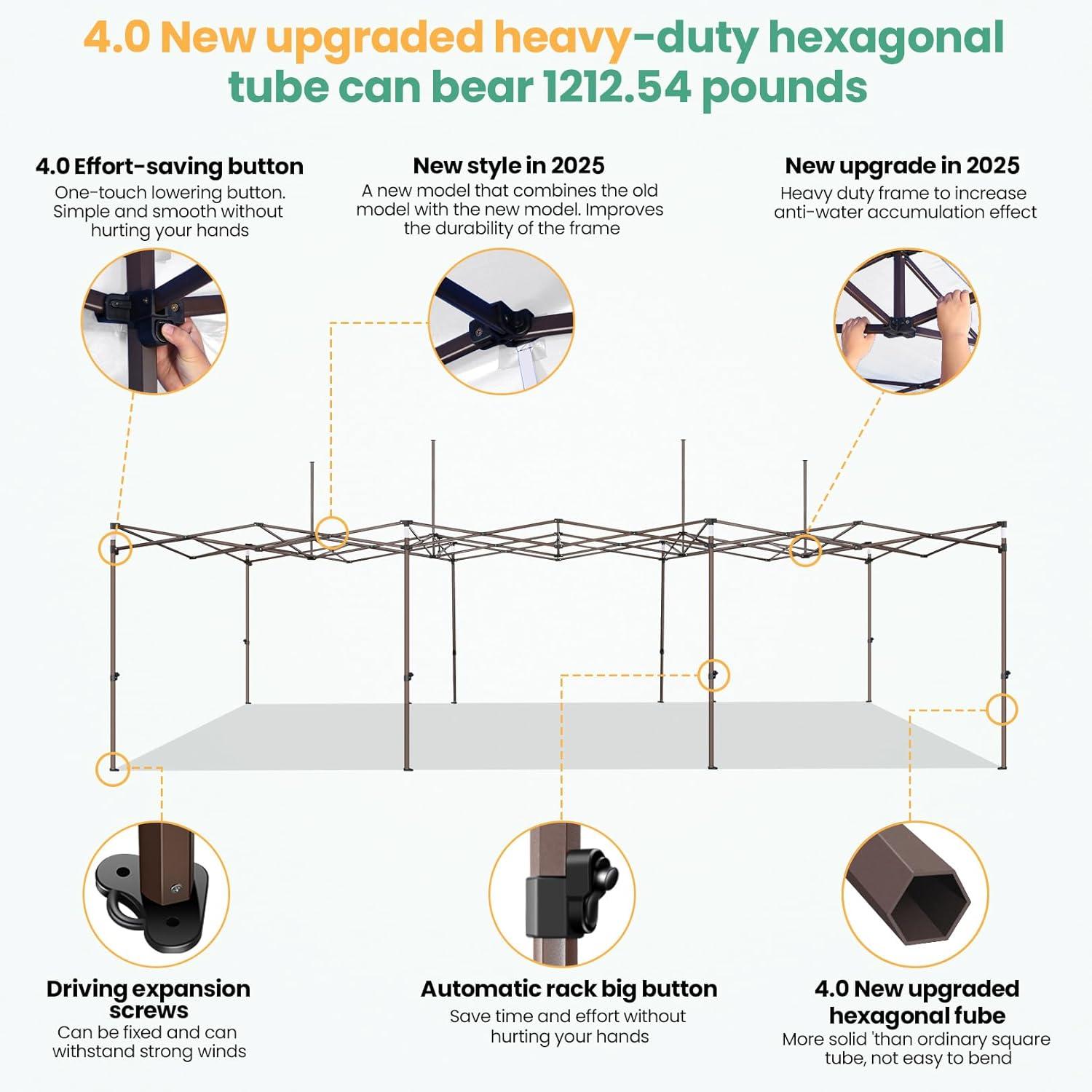 image:imageCOBIZI 10x30 Pop Up Heavy Duty Canopy with 8 Sidewalls and Hexagonal Legs Easy up Tent for Party Wedding and Commercial Outdoor Canopy with Roller Bag Sand Bags Waterproof amp UPF50 GrayWhite