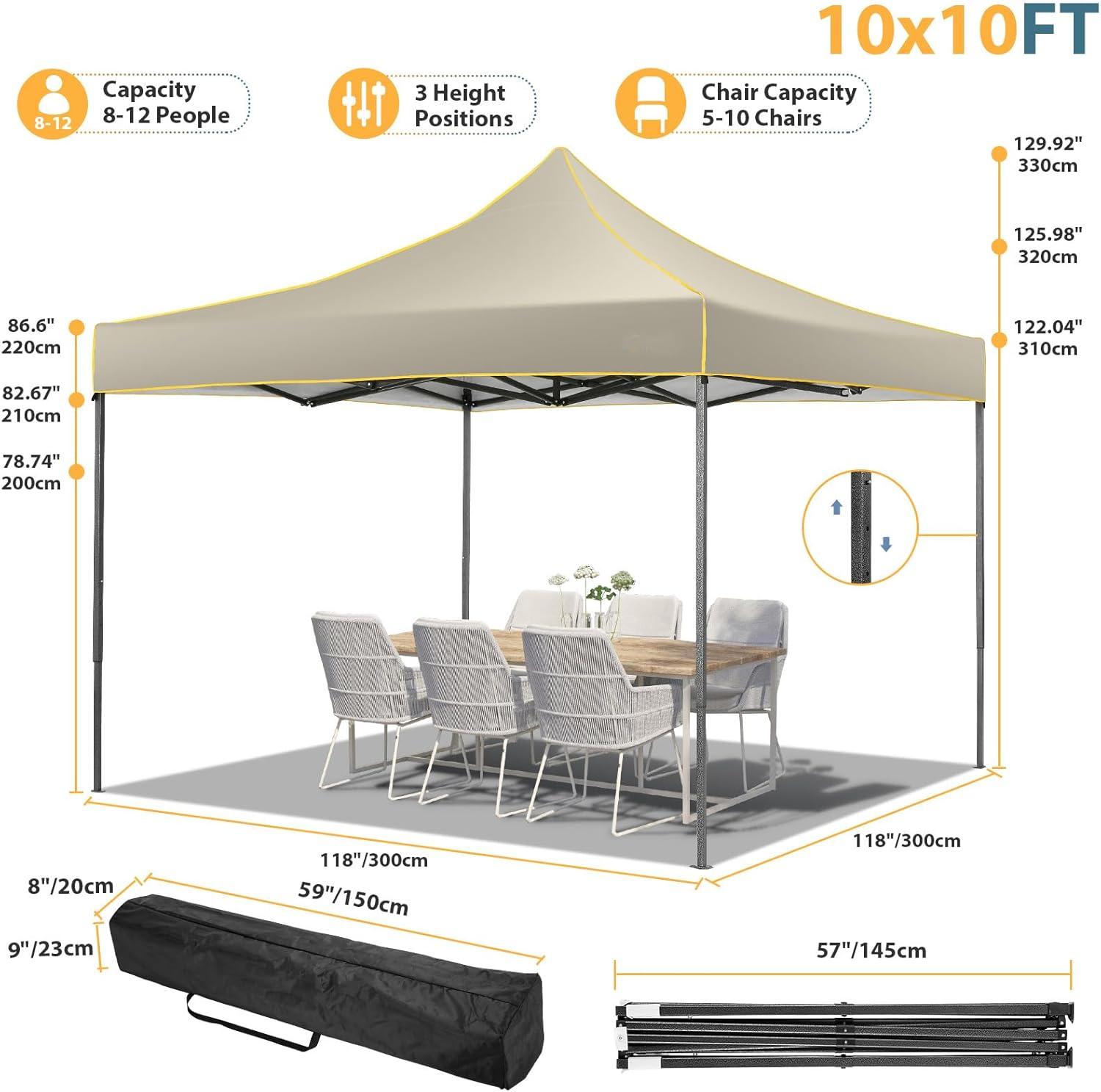 image:imageCOBIZI 10x30 Pop Up Heavy Duty Canopy with 8 Sidewalls and Hexagonal Legs Easy up Tent for Party Wedding and Commercial Outdoor Canopy with Roller Bag Sand Bags Waterproof amp UPF50 GrayDark khaki