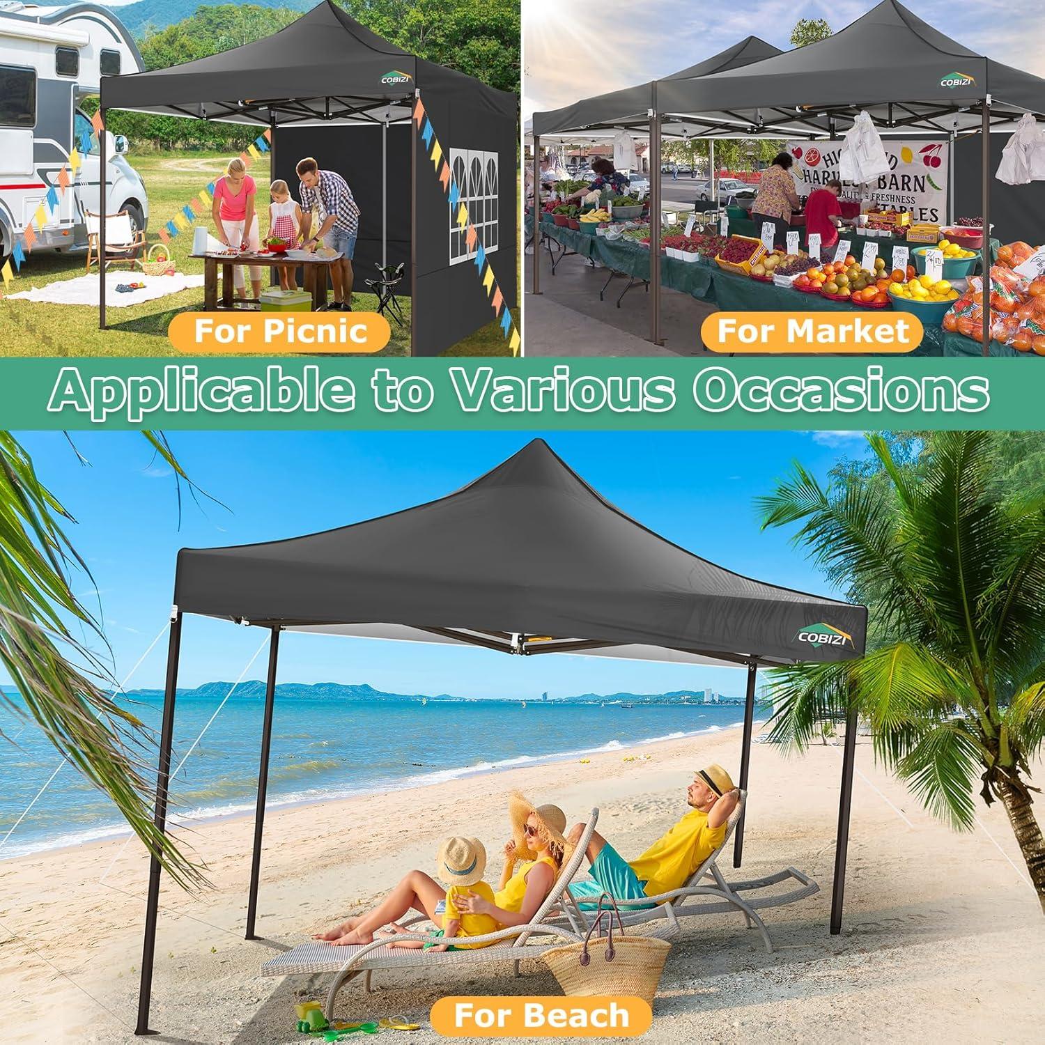 image:imageCOBIZI 10x30 Pop Up Heavy Duty Canopy with 8 Sidewalls and Hexagonal Legs Easy up Tent for Party Wedding and Commercial Outdoor Canopy with Roller Bag Sand Bags Waterproof amp UPF50 GrayGray