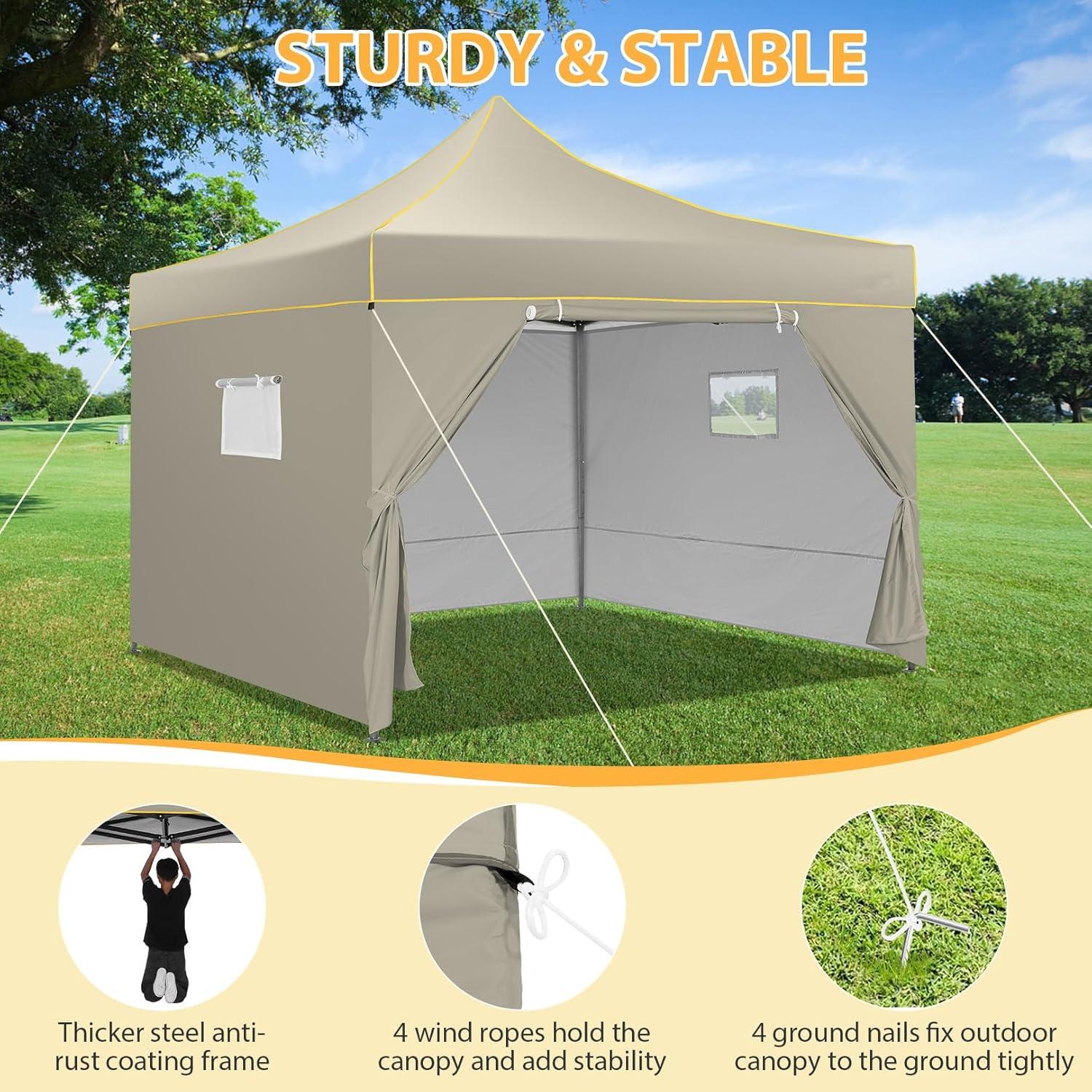 image:imageCOBIZI 10x30 Pop Up Heavy Duty Canopy with 8 Sidewalls and Hexagonal Legs Easy up Tent for Party Wedding and Commercial Outdoor Canopy with Roller Bag Sand Bags Waterproof amp UPF50 GrayDark khaki