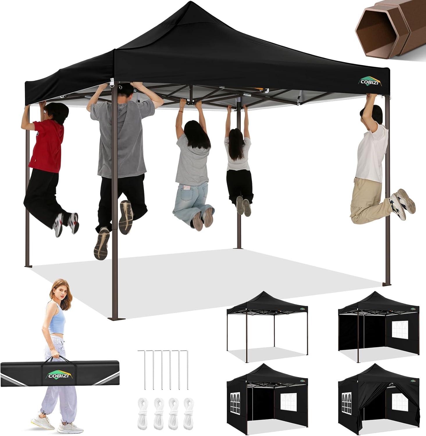 image:imageCOBIZI 10x30 Pop Up Heavy Duty Canopy with 8 Sidewalls and Hexagonal Legs Easy up Tent for Party Wedding and Commercial Outdoor Canopy with Roller Bag Sand Bags Waterproof amp UPF50 GrayBlack
