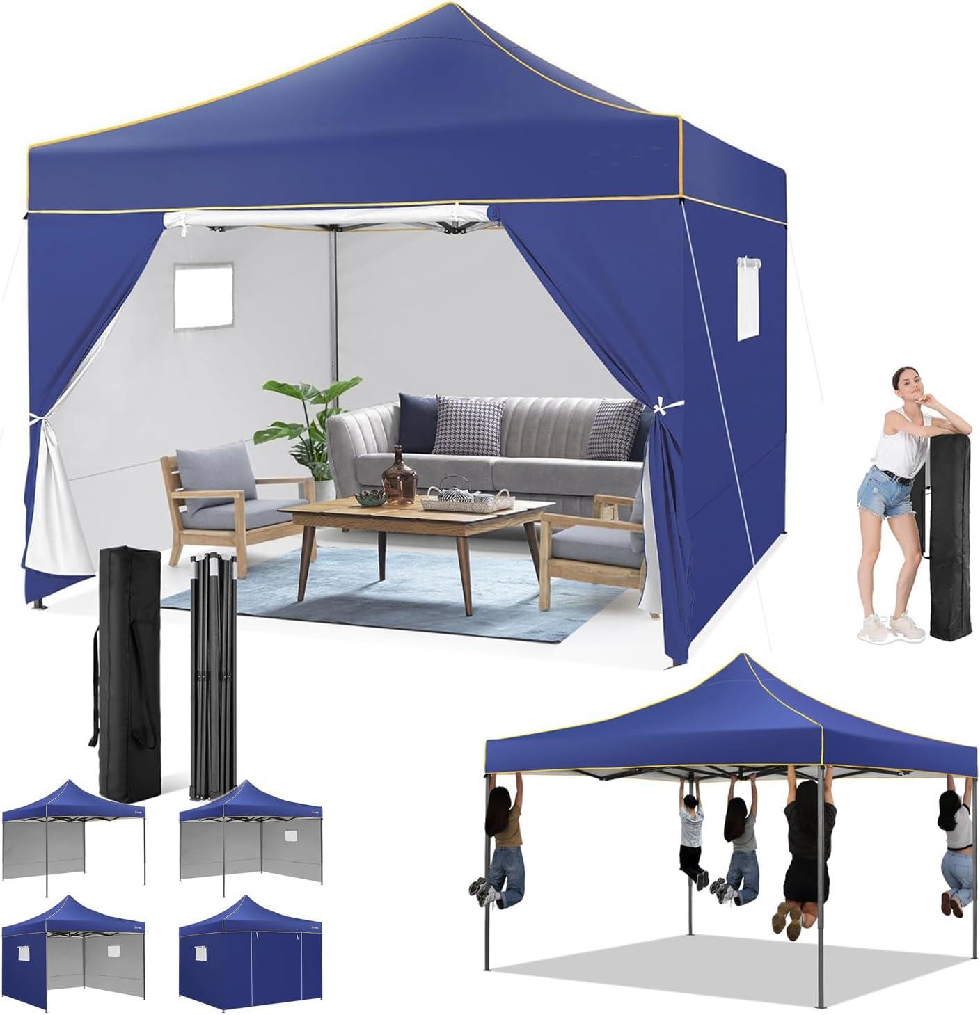 image:imageCOBIZI 10x30 Pop Up Heavy Duty Canopy with 8 Sidewalls and Hexagonal Legs Easy up Tent for Party Wedding and Commercial Outdoor Canopy with Roller Bag Sand Bags Waterproof amp UPF50 GrayDark Blue