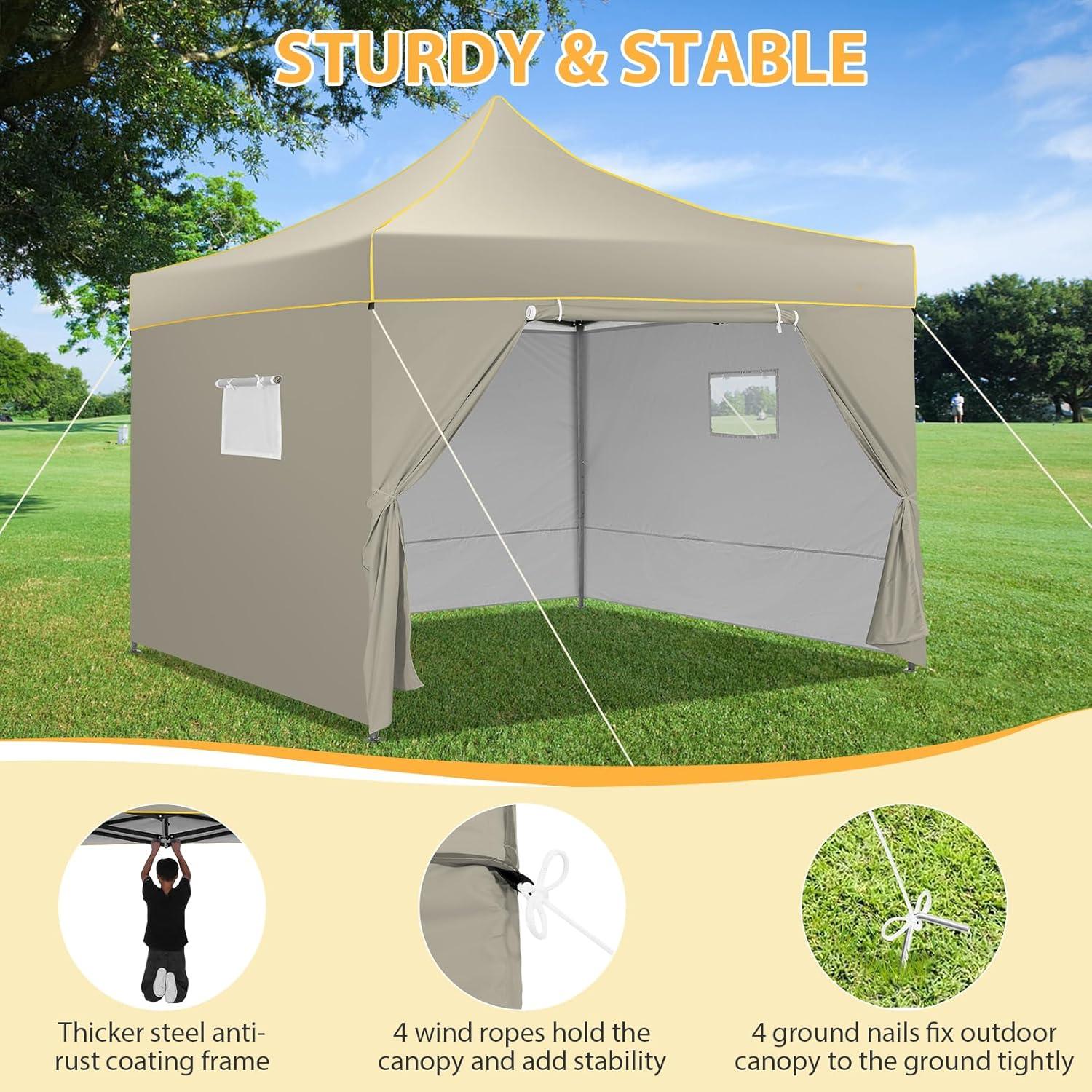 image:imageCOBIZI 10x30 Pop Up Heavy Duty Canopy with 8 Sidewalls and Hexagonal Legs Easy up Tent for Party Wedding and Commercial Outdoor Canopy with Roller Bag Sand Bags Waterproof amp UPF50 GrayKhaki