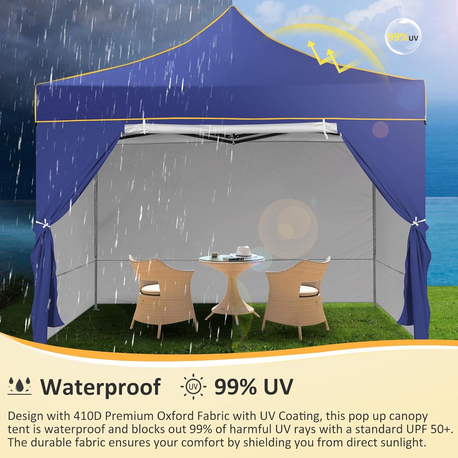 image:imageCOBIZI 10x30 Pop Up Heavy Duty Canopy with 8 Sidewalls and Hexagonal Legs Easy up Tent for Party Wedding and Commercial Outdoor Canopy with Roller Bag Sand Bags Waterproof amp UPF50 GrayDark Blue