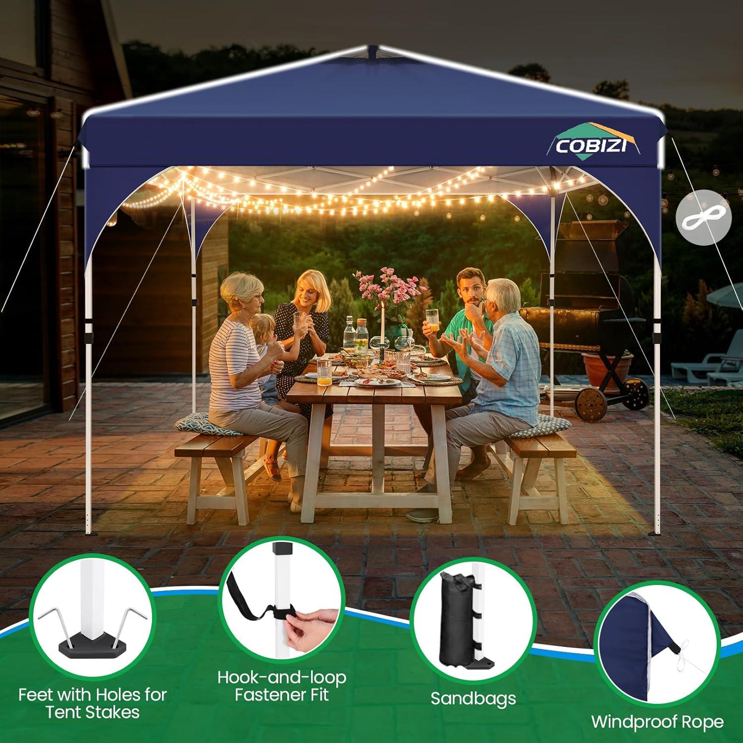image:imageCOBIZI 10x30 Pop Up Heavy Duty Canopy with 8 Sidewalls and Hexagonal Legs Easy up Tent for Party Wedding and Commercial Outdoor Canopy with Roller Bag Sand Bags Waterproof amp UPF50 GrayDark Blue
