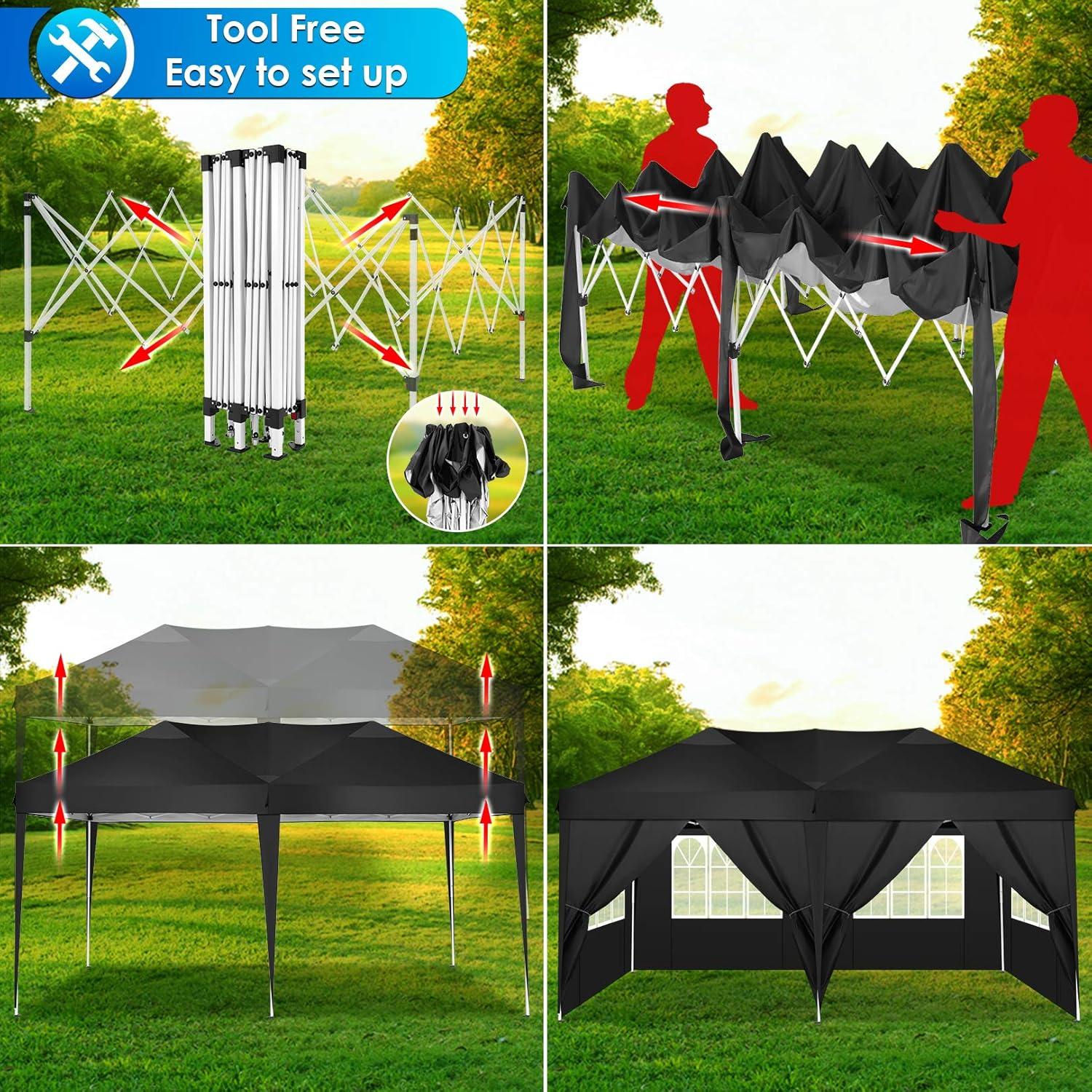 image:imageCOBIZI 10x30 Pop Up Heavy Duty Canopy with 8 Sidewalls and Hexagonal Legs Easy up Tent for Party Wedding and Commercial Outdoor Canopy with Roller Bag Sand Bags Waterproof amp UPF50 GrayBlack