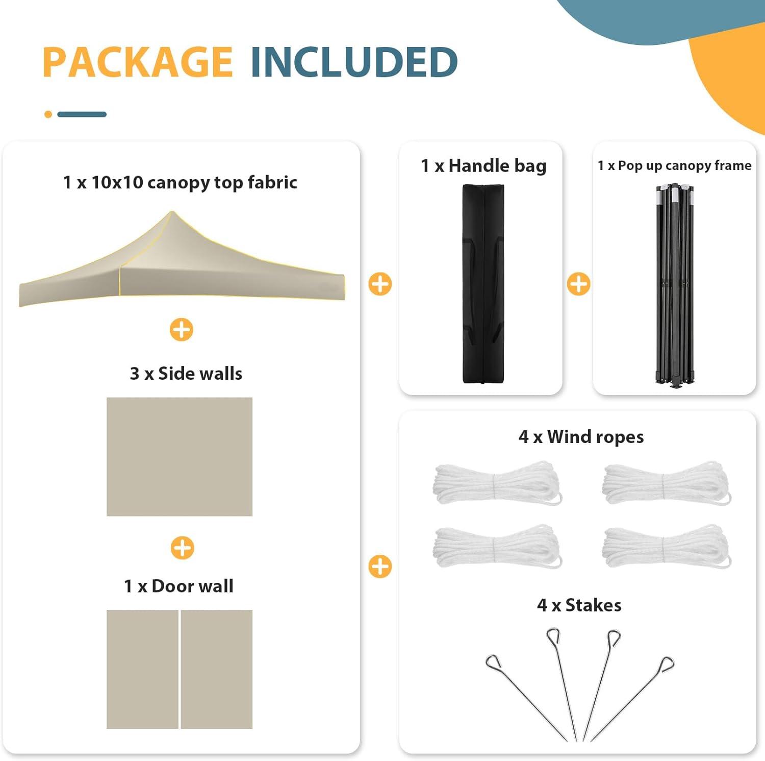 image:imageCOBIZI 10x30 Pop Up Heavy Duty Canopy with 8 Sidewalls and Hexagonal Legs Easy up Tent for Party Wedding and Commercial Outdoor Canopy with Roller Bag Sand Bags Waterproof amp UPF50 GrayDark khaki