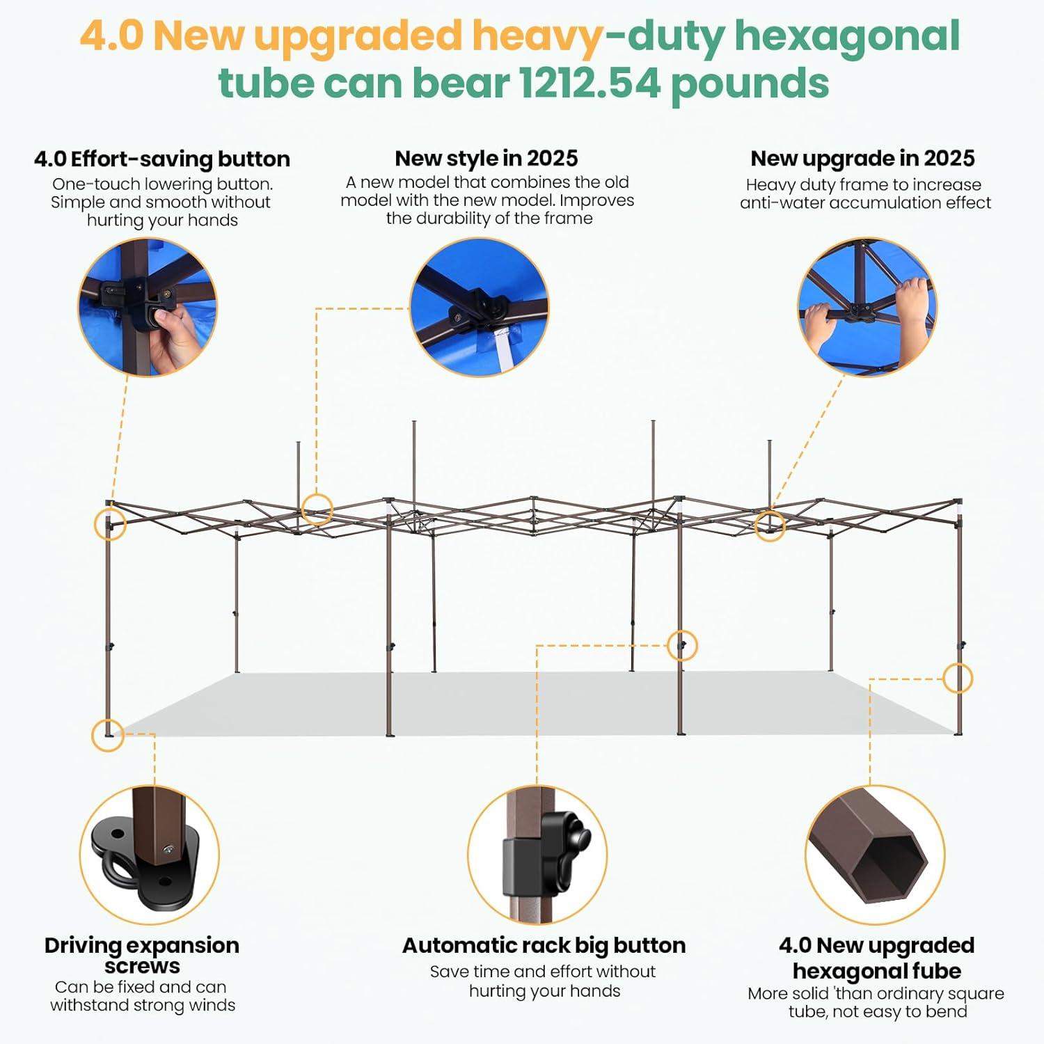image:imageCOBIZI 10x30 Pop Up Heavy Duty Canopy with 8 Sidewalls and Hexagonal Legs Easy up Tent for Party Wedding and Commercial Outdoor Canopy with Roller Bag Sand Bags Waterproof amp UPF50 GrayBlue