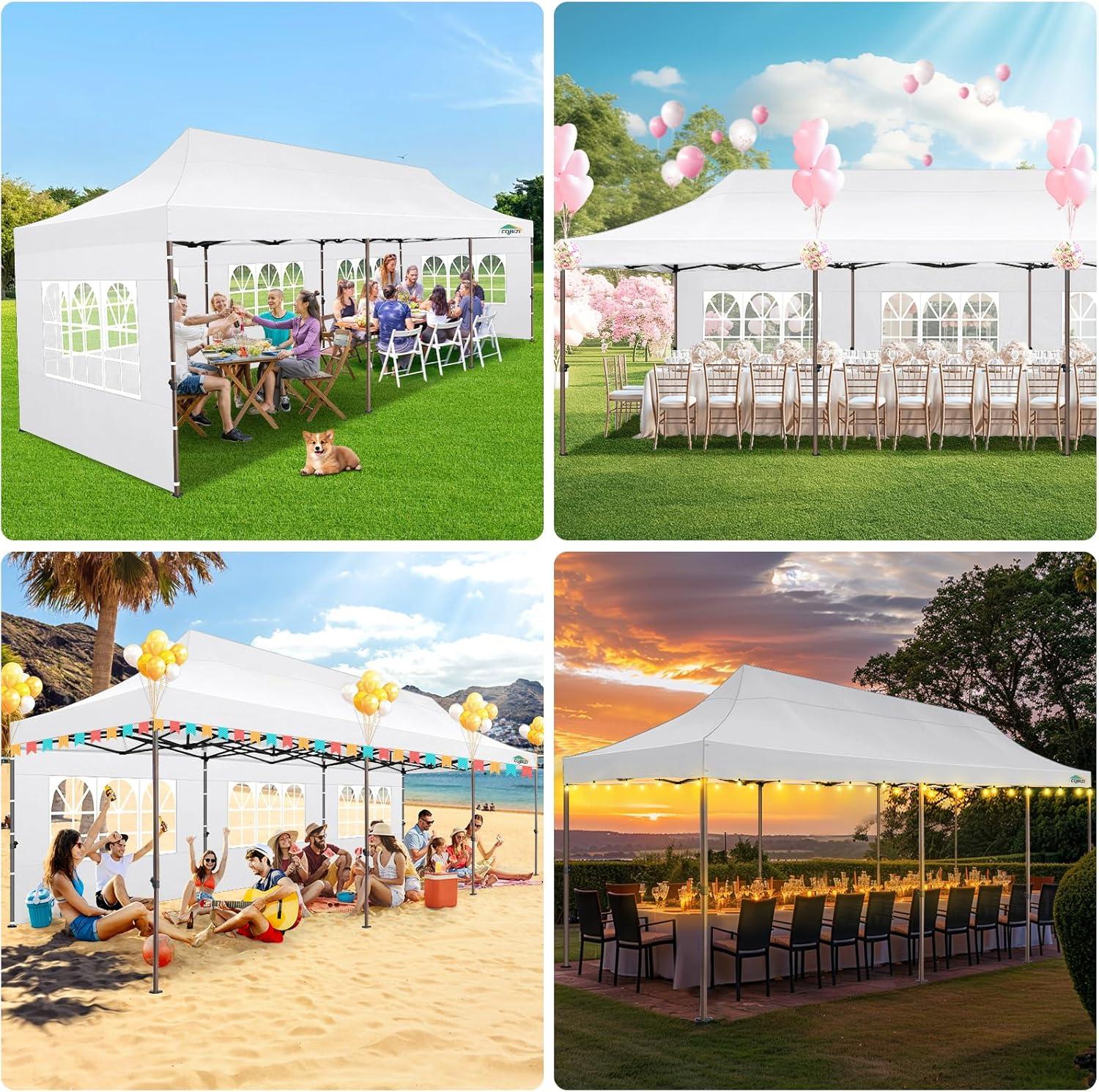 image:imageCOBIZI 10x30 Pop Up Heavy Duty Canopy with 8 Sidewalls and Hexagonal Legs Easy up Tent for Party Wedding and Commercial Outdoor Canopy with Roller Bag Sand Bags Waterproof amp UPF50 GrayWhite