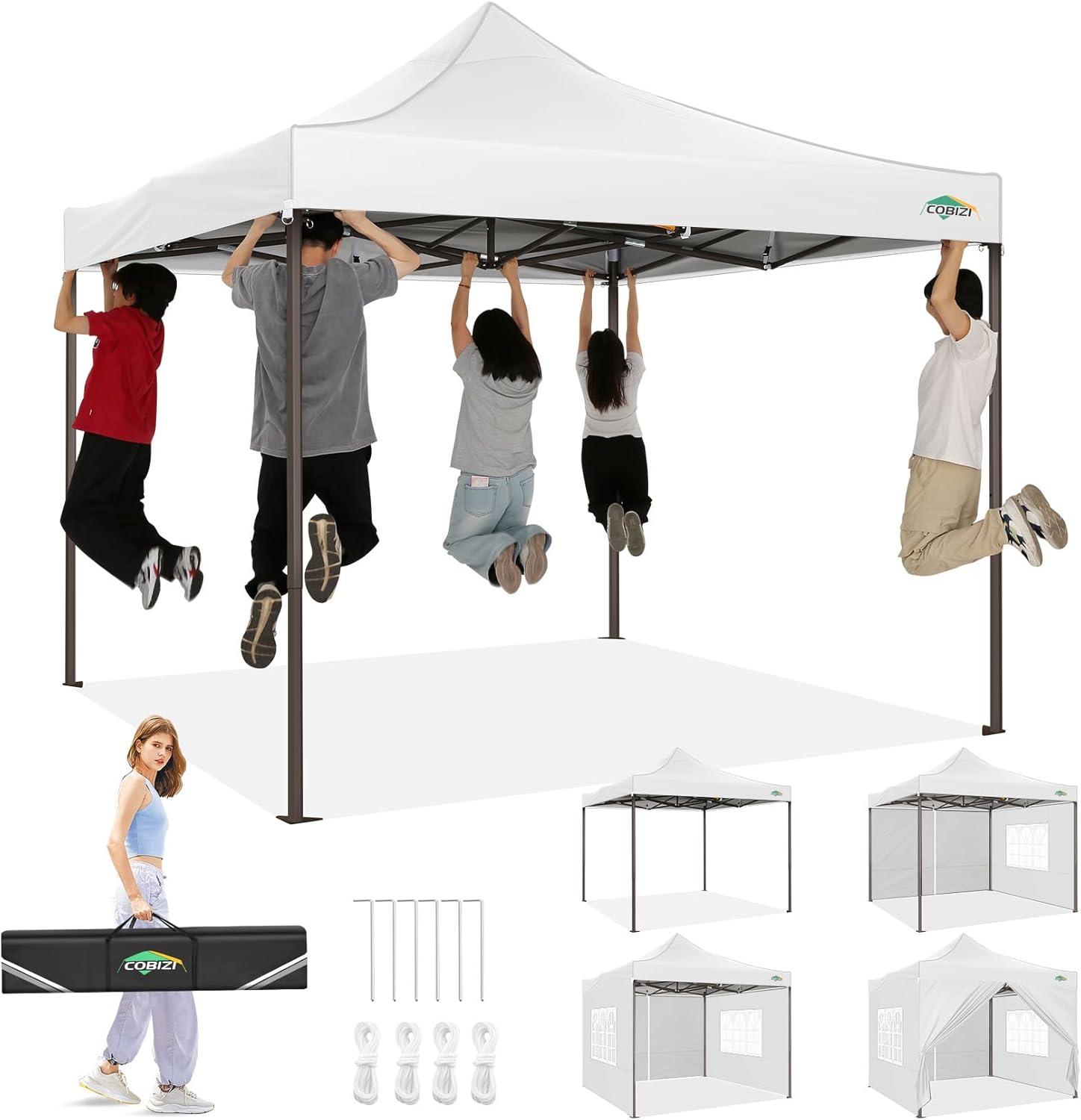 image:imageCOBIZI 10x30 Pop Up Heavy Duty Canopy with 8 Sidewalls and Hexagonal Legs Easy up Tent for Party Wedding and Commercial Outdoor Canopy with Roller Bag Sand Bags Waterproof amp UPF50 GrayWhite
