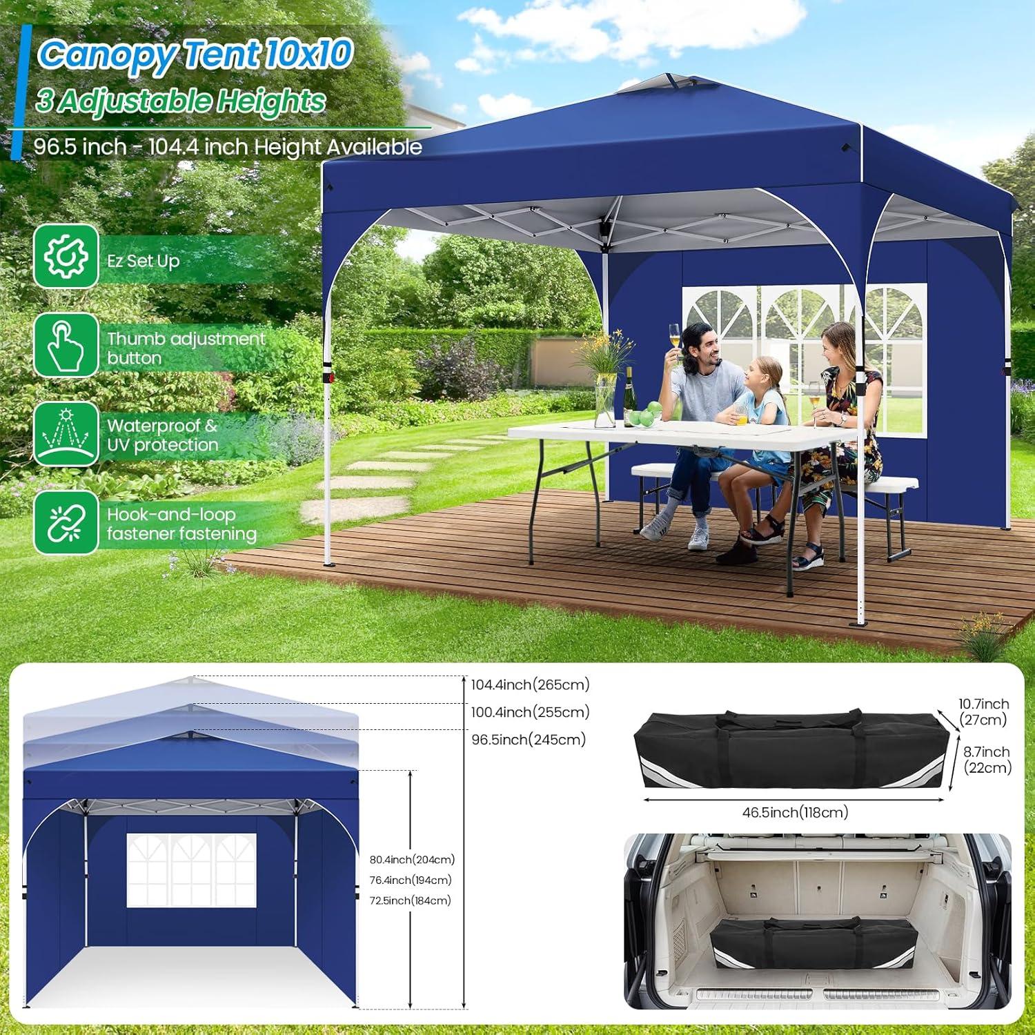 image:imageCOBIZI 10x30 Pop Up Heavy Duty Canopy with 8 Sidewalls and Hexagonal Legs Easy up Tent for Party Wedding and Commercial Outdoor Canopy with Roller Bag Sand Bags Waterproof amp UPF50 GrayDark Blue