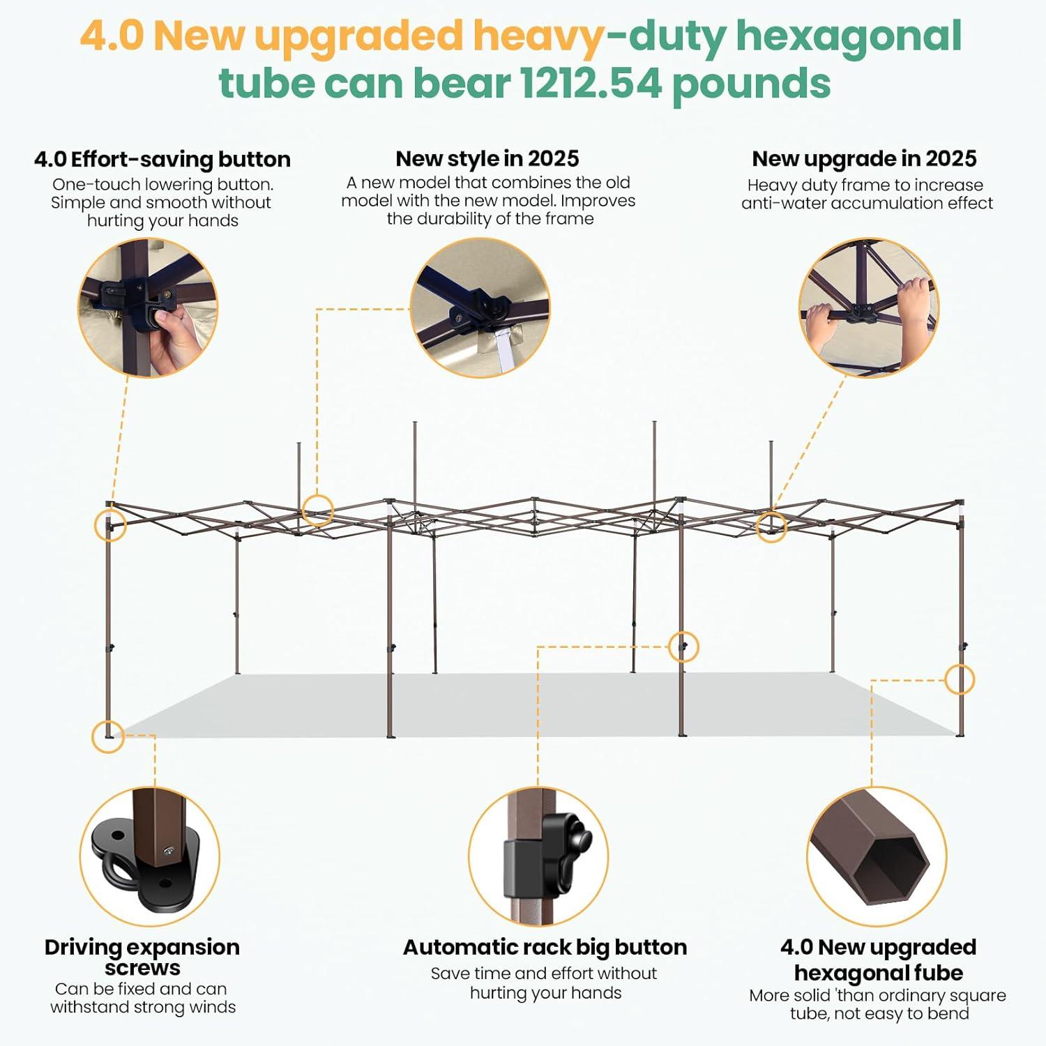 image:imageCOBIZI 10x30 Pop Up Heavy Duty Canopy with 8 Sidewalls and Hexagonal Legs Easy up Tent for Party Wedding and Commercial Outdoor Canopy with Roller Bag Sand Bags Waterproof amp UPF50 GrayKhaki