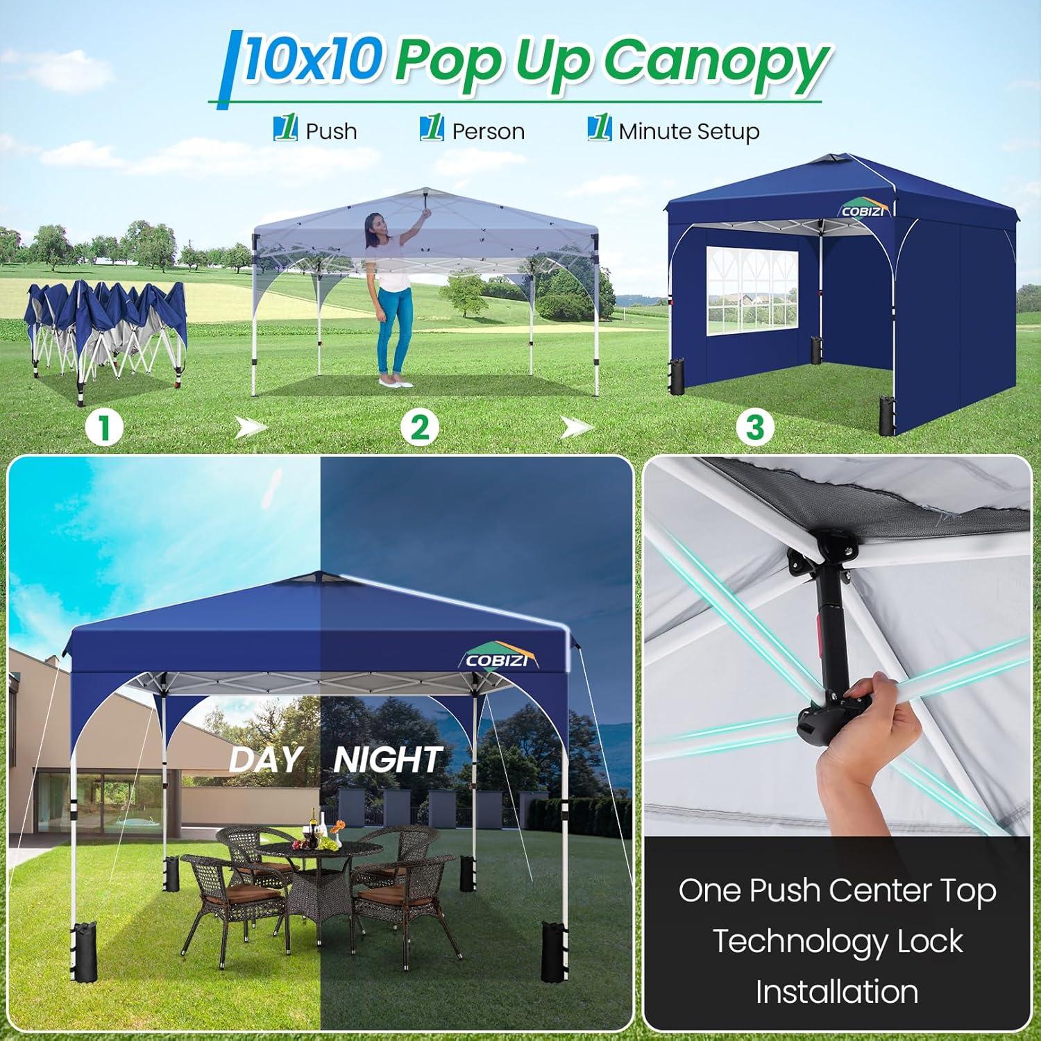 image:imageCOBIZI 10x30 Pop Up Heavy Duty Canopy with 8 Sidewalls and Hexagonal Legs Easy up Tent for Party Wedding and Commercial Outdoor Canopy with Roller Bag Sand Bags Waterproof amp UPF50 GrayDark Blue