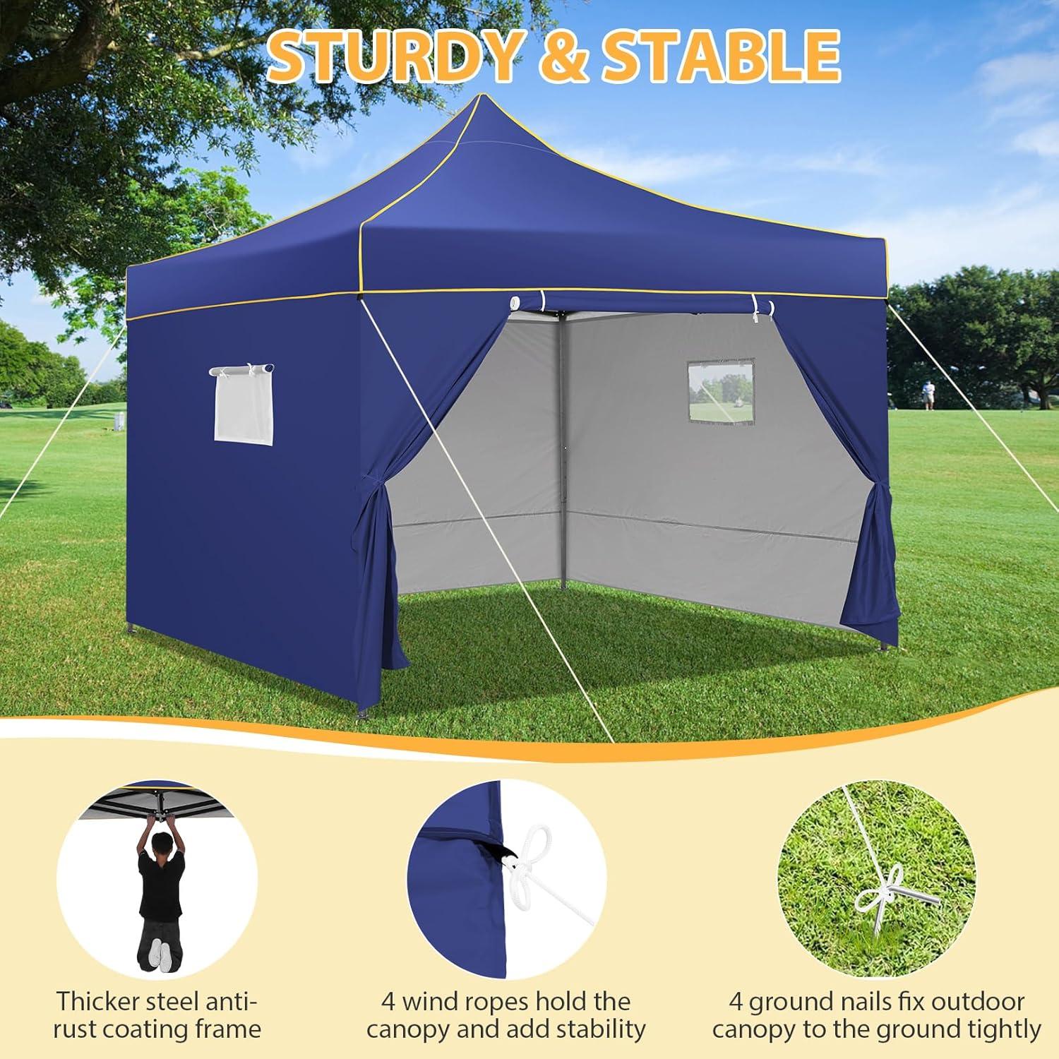 image:imageCOBIZI 10x30 Pop Up Heavy Duty Canopy with 8 Sidewalls and Hexagonal Legs Easy up Tent for Party Wedding and Commercial Outdoor Canopy with Roller Bag Sand Bags Waterproof amp UPF50 GrayDark Blue
