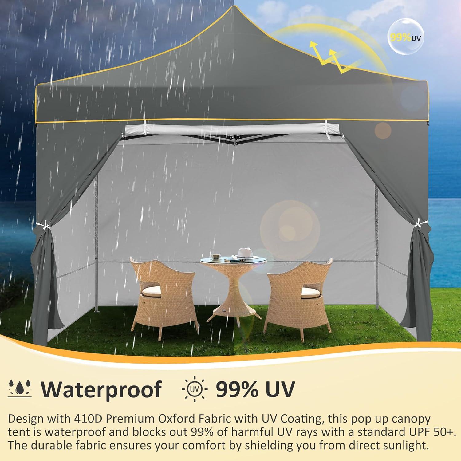 image:imageCOBIZI 10x30 Pop Up Heavy Duty Canopy with 8 Sidewalls and Hexagonal Legs Easy up Tent for Party Wedding and Commercial Outdoor Canopy with Roller Bag Sand Bags Waterproof amp UPF50 GrayGray