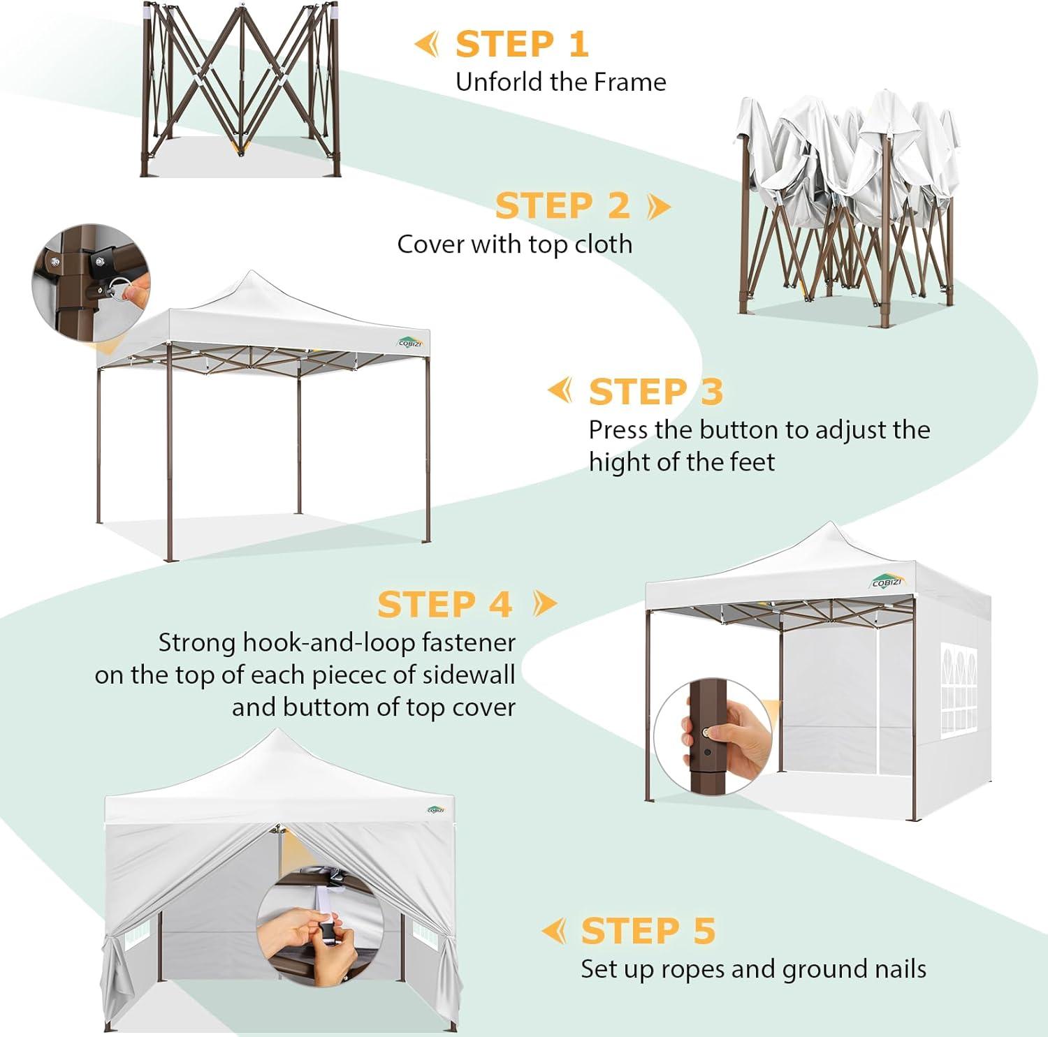 image:imageCOBIZI 10x30 Pop Up Heavy Duty Canopy with 8 Sidewalls and Hexagonal Legs Easy up Tent for Party Wedding and Commercial Outdoor Canopy with Roller Bag Sand Bags Waterproof amp UPF50 GrayWhite