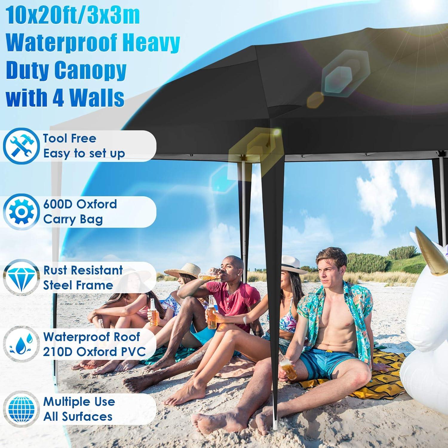 image:imageCOBIZI 10x30 Pop Up Heavy Duty Canopy with 8 Sidewalls and Hexagonal Legs Easy up Tent for Party Wedding and Commercial Outdoor Canopy with Roller Bag Sand Bags Waterproof amp UPF50 GrayBlack