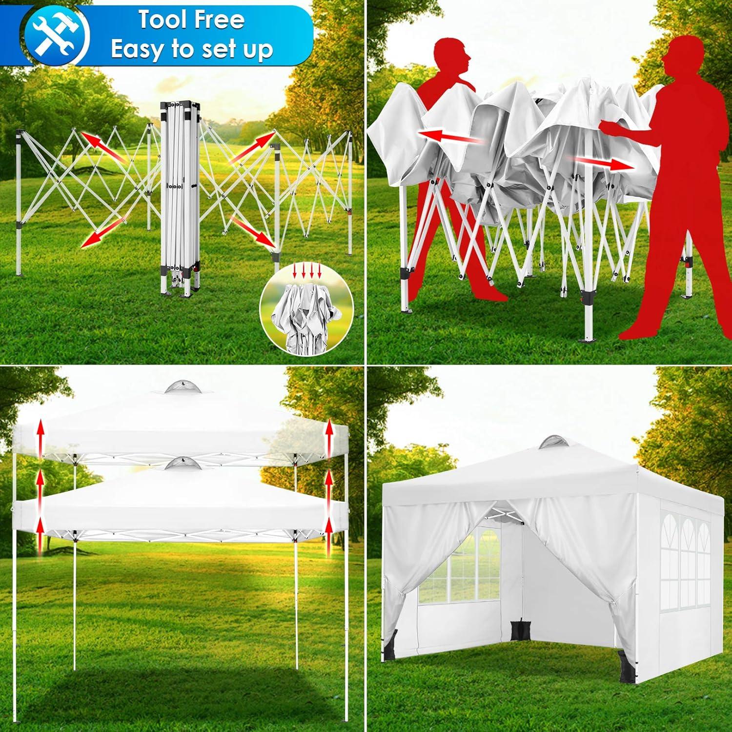 image:imageCOBIZI Canopy 10x10 Pop Up Canopy Tent with 4 Sidewalls One Push Party Tents for Parties Outdoor Wedding Waterproof Gazebo Commercial Event Tent with Sandbags WhiteSwan White